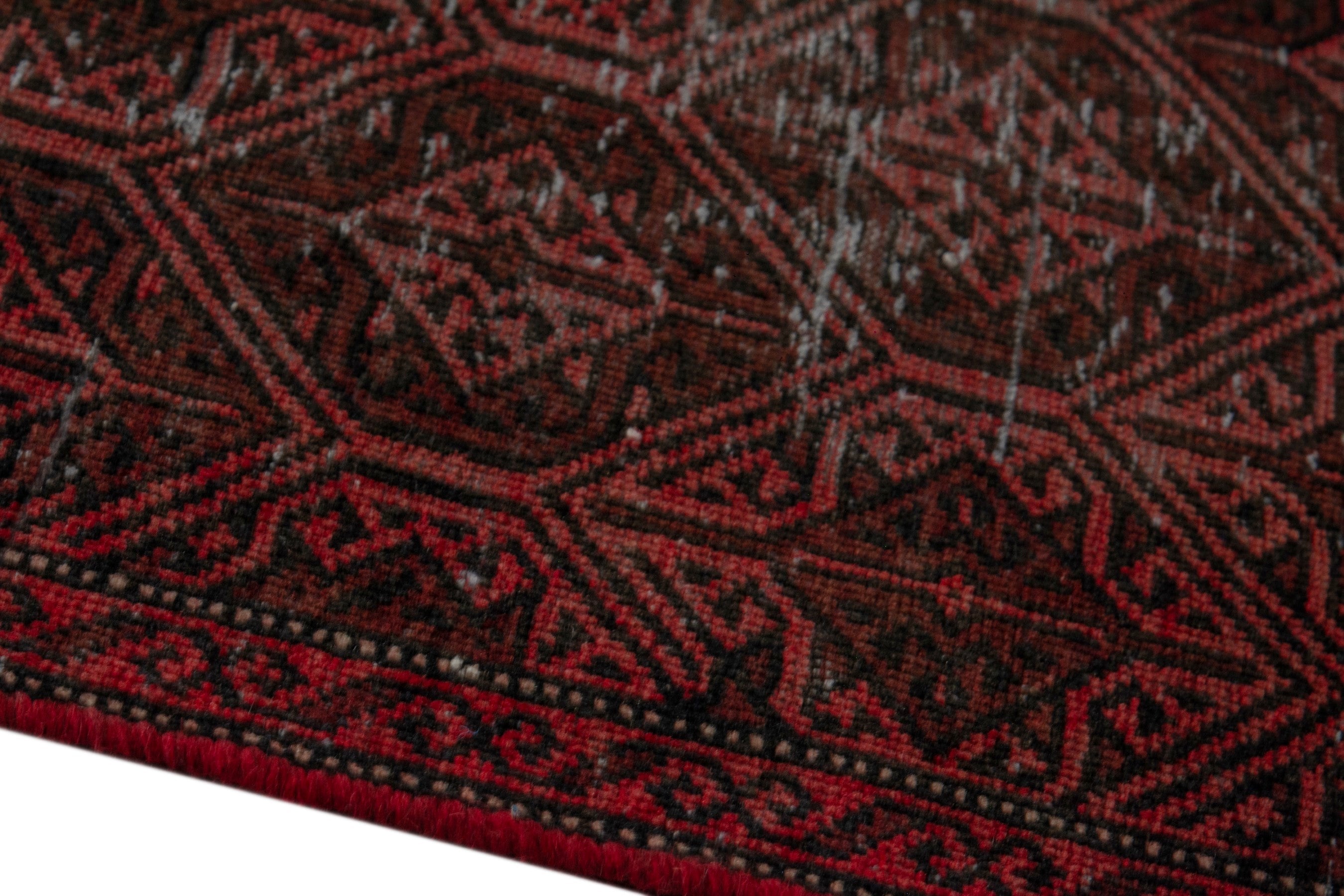 Persian Baluch accent rug in charcoal and burgundy, view 8 of 17