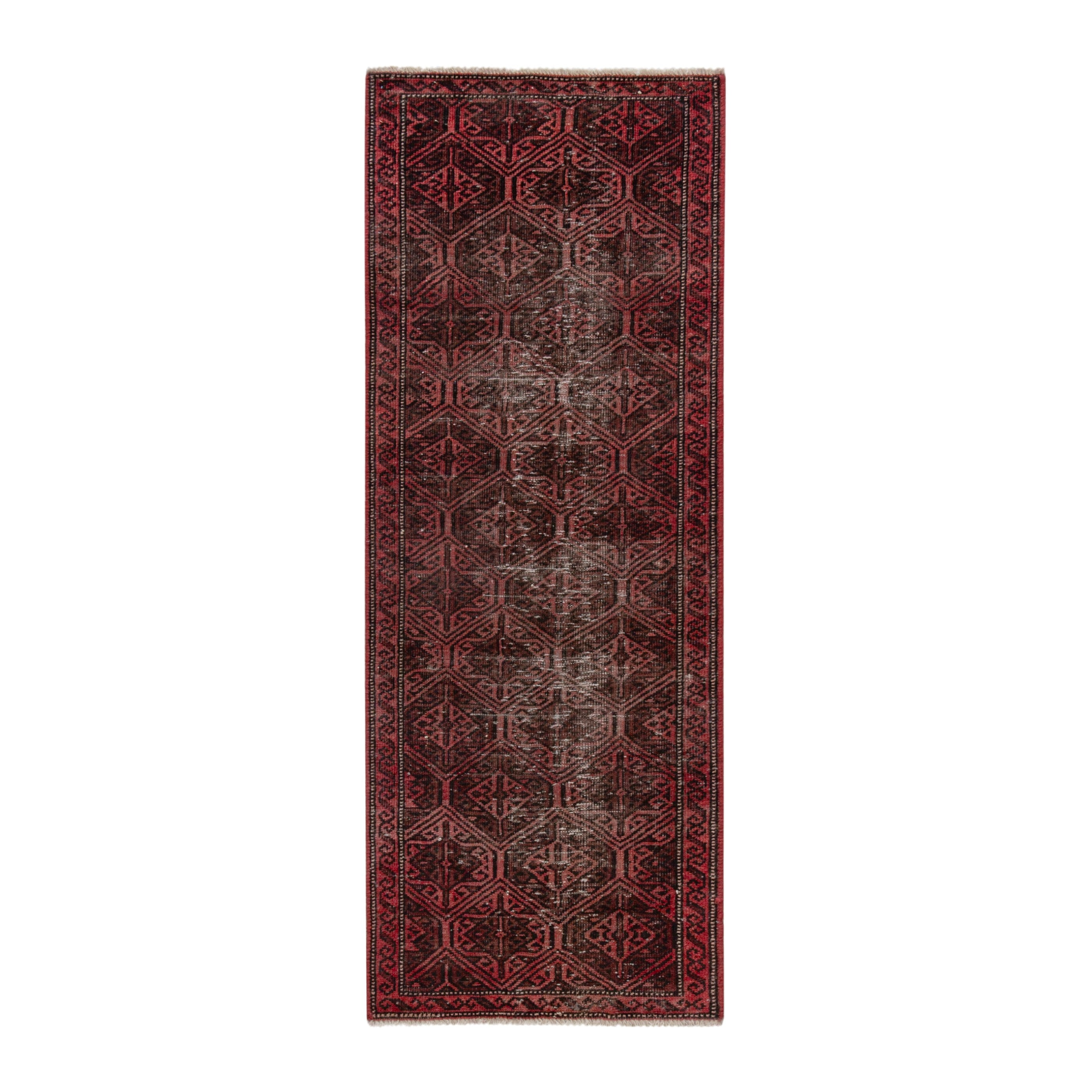Persian Baluch accent rug in charcoal and burgundy, 2'2" x 5'3"