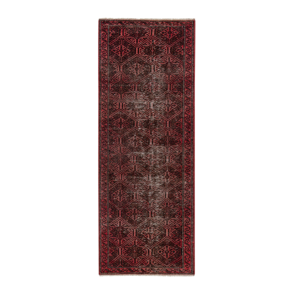 Persian Baluch runner rug in charcoal and burgundy, 2'2" x 5'3"