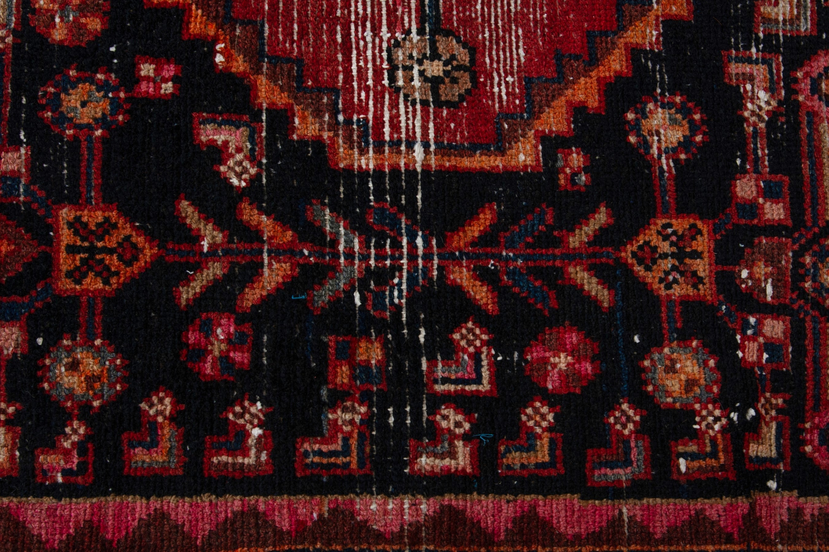 Persian Hamedan accent rug in navy and burgundy, view 12 of 17