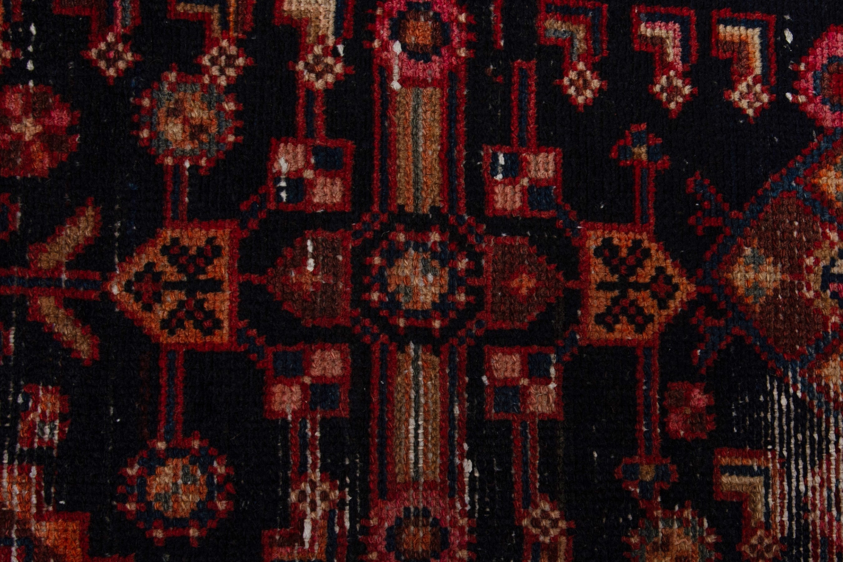 Persian Hamedan accent rug in navy and burgundy, view 13 of 17