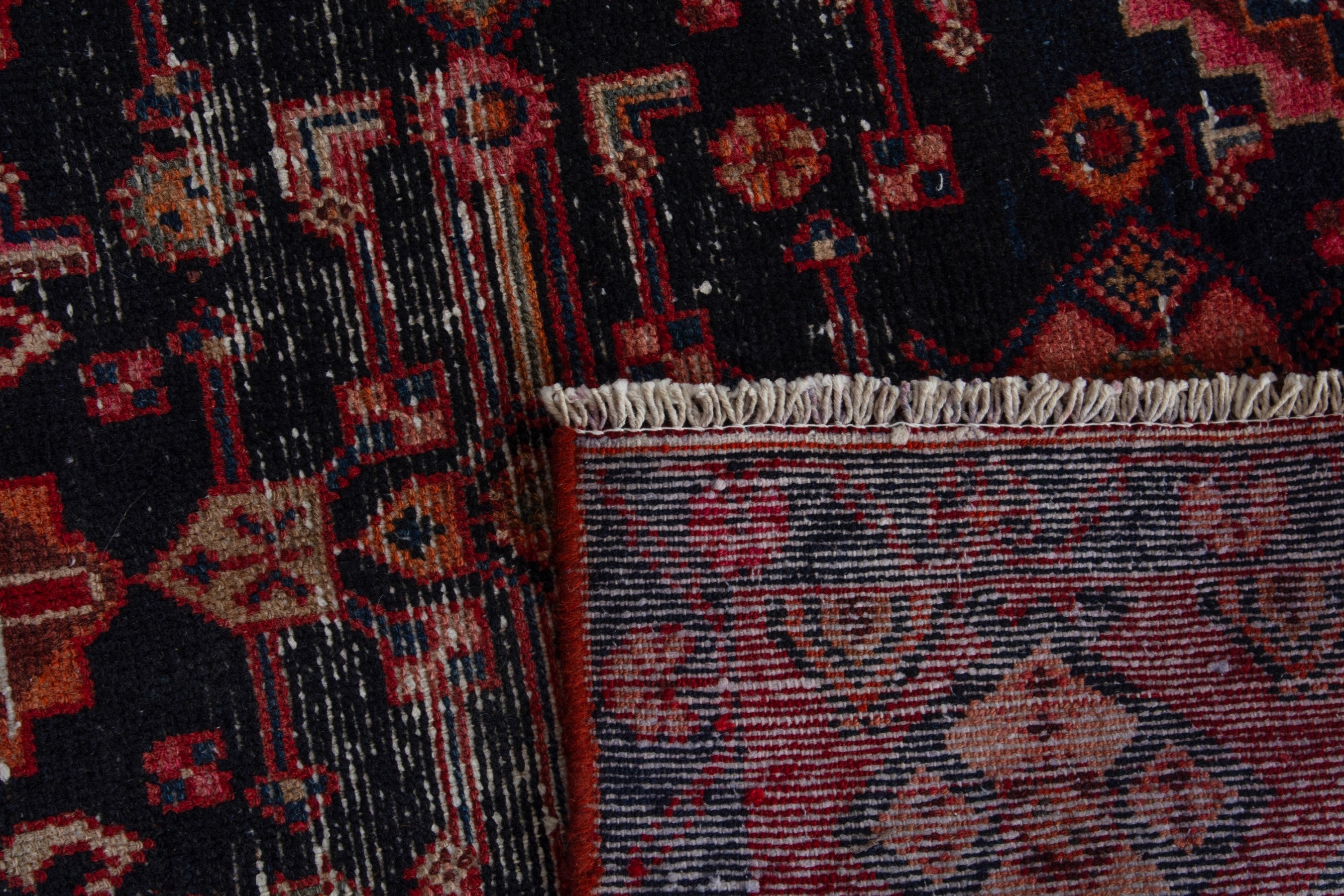 Persian Hamedan accent rug in navy and burgundy, view 17 of 17