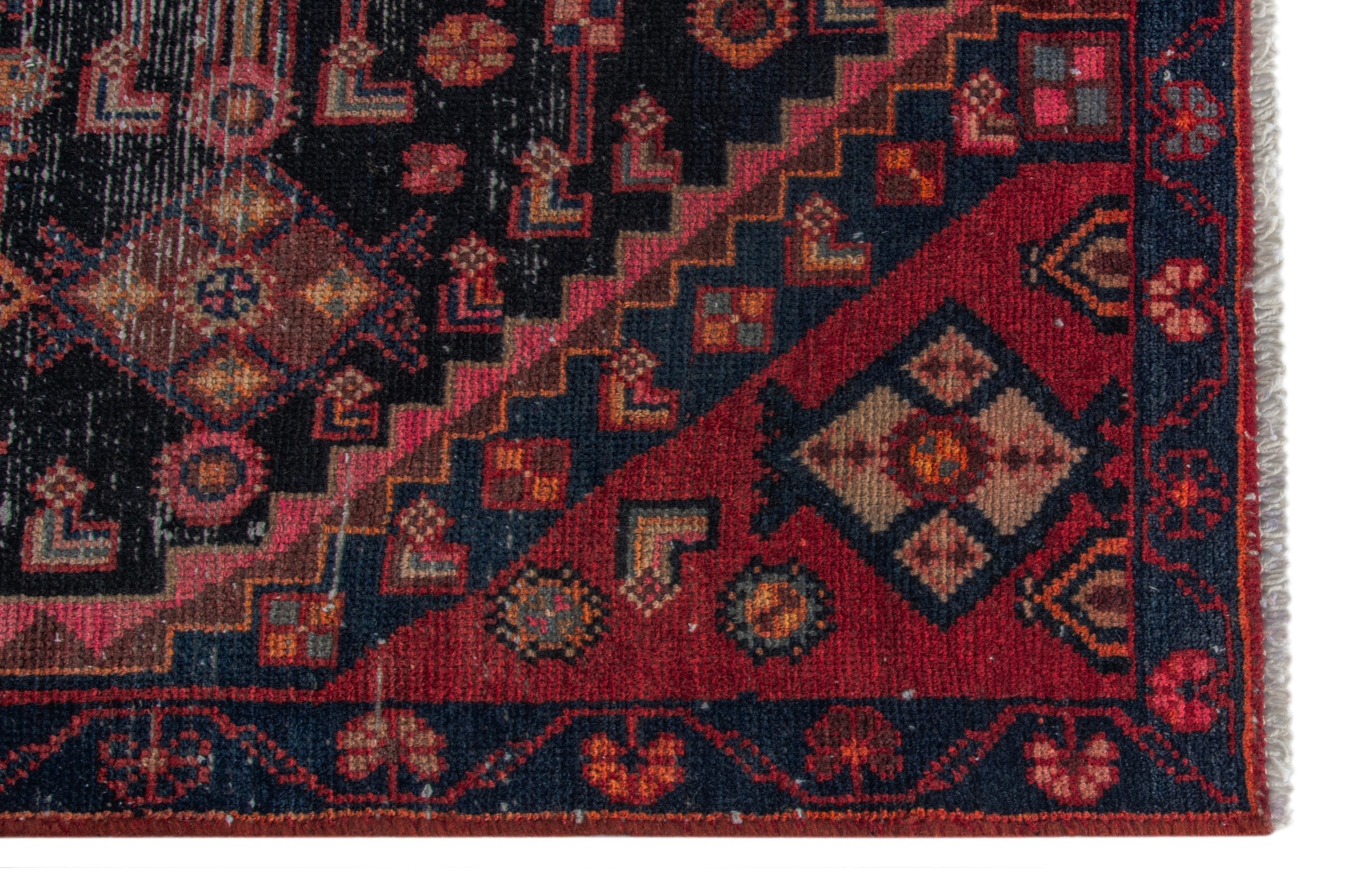 Persian Hamedan accent rug in navy and burgundy, view 5 of 17