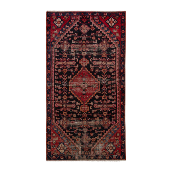 Persian Hamedan accent rug in navy and burgundy, 3'4" x 6'6"
