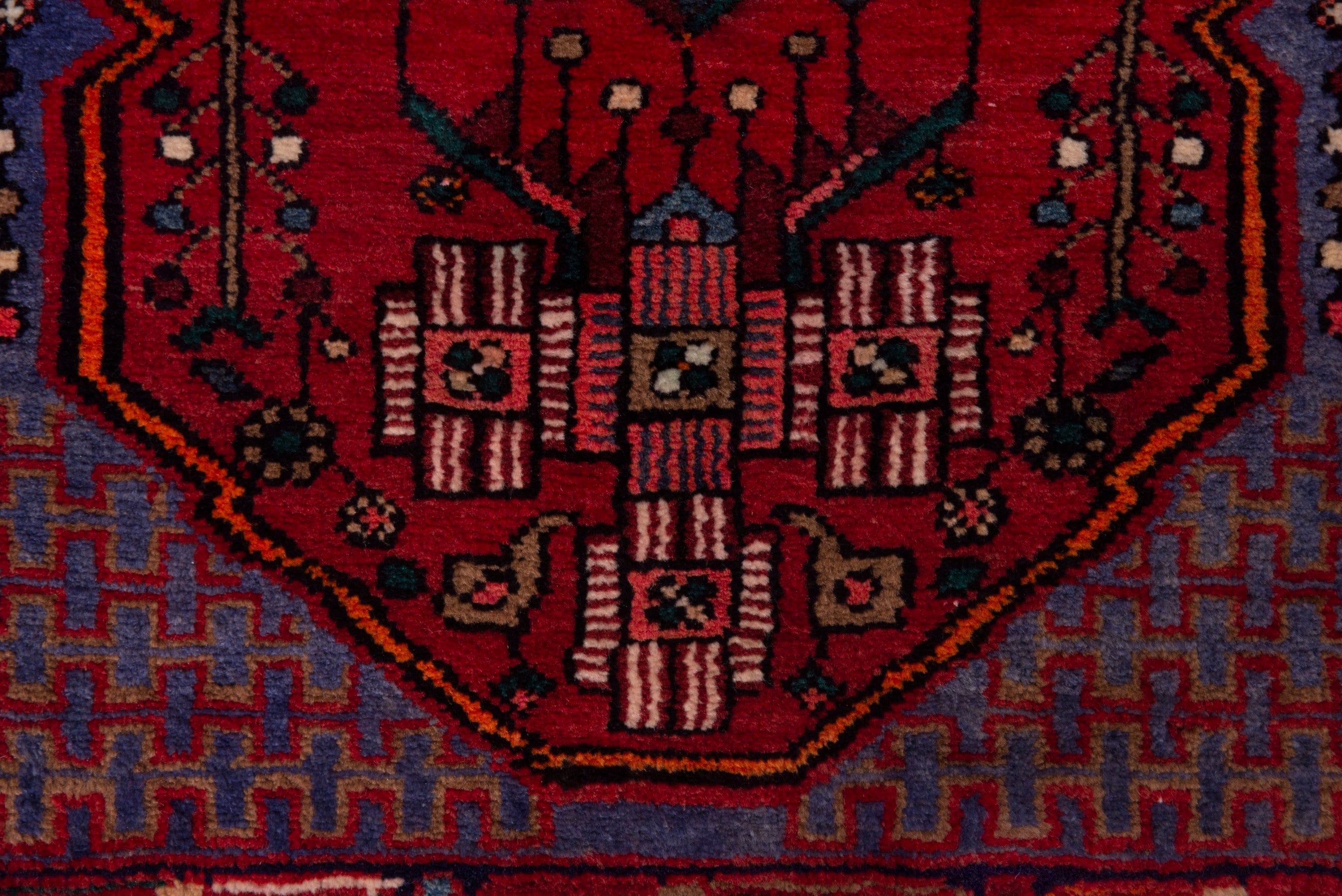 Persian Nahavand accent rug in deep red and denim, view 7 of 9
