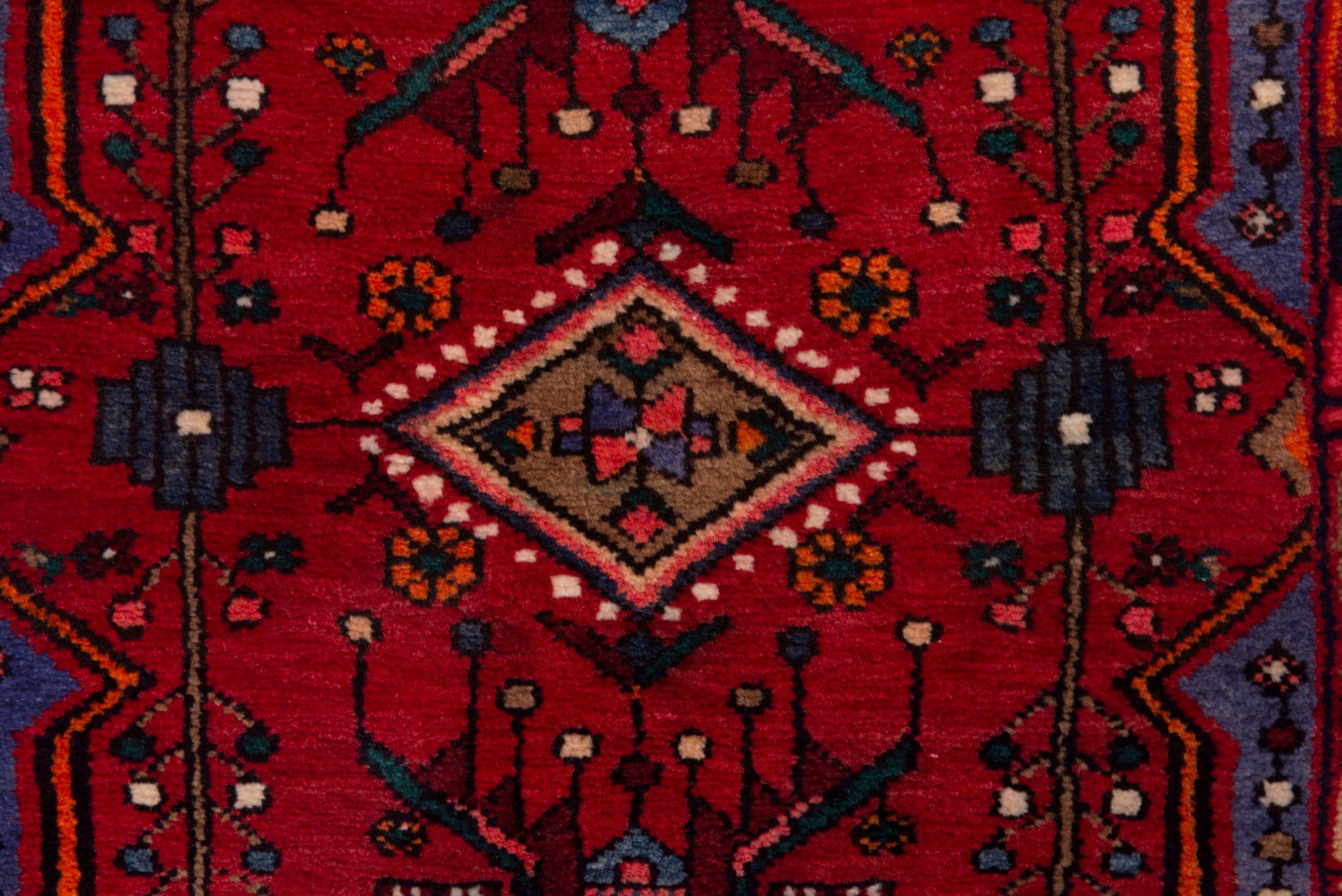 Persian Nahavand accent rug in deep red and denim, view 8 of 9