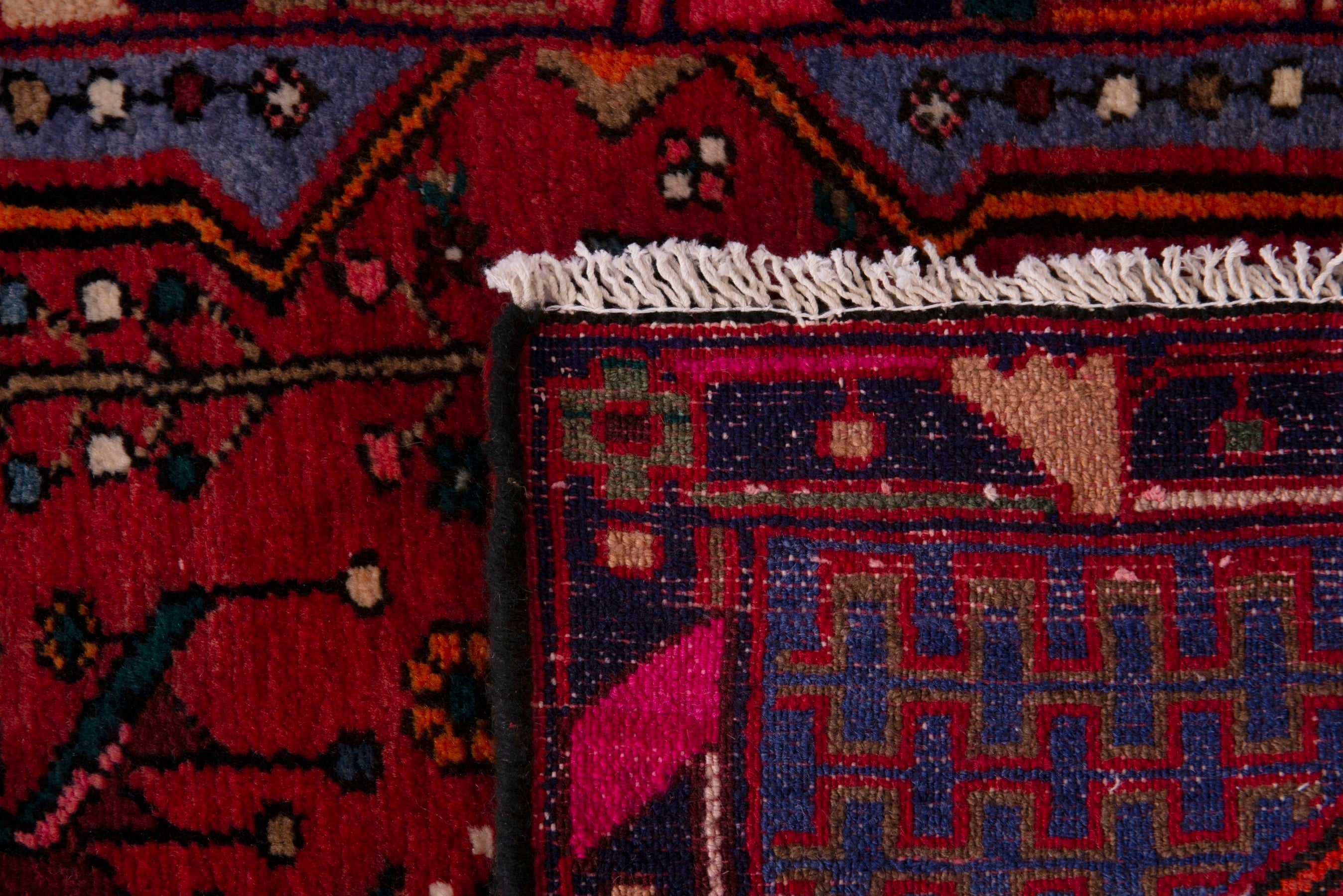Persian Nahavand accent rug in deep red and denim, view 9 of 9