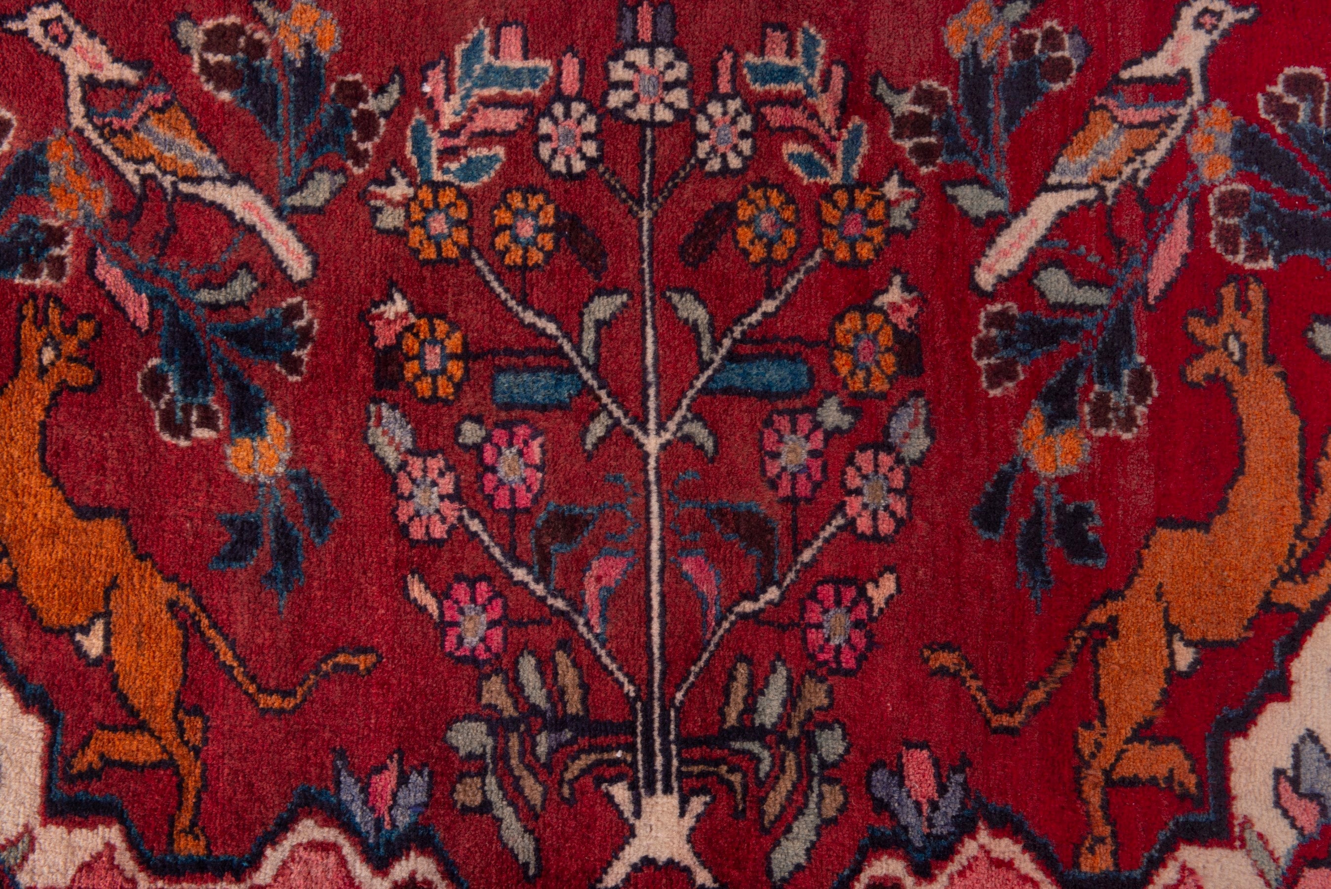 Persian Hamedan accent rug in deep red and navy, view 6 of 7