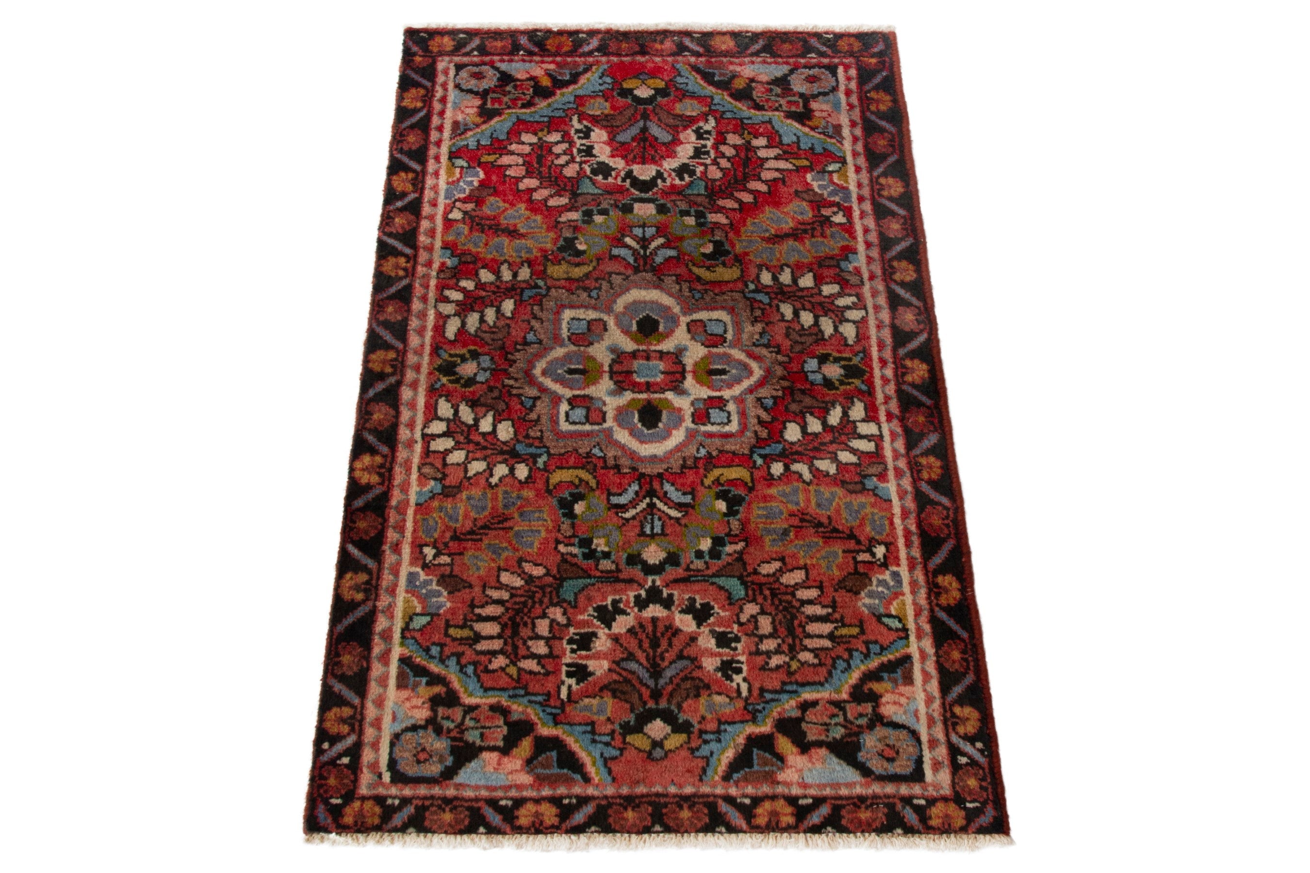 Persian Lilihan accent rug in deep red and burgundy, view 3 of 10