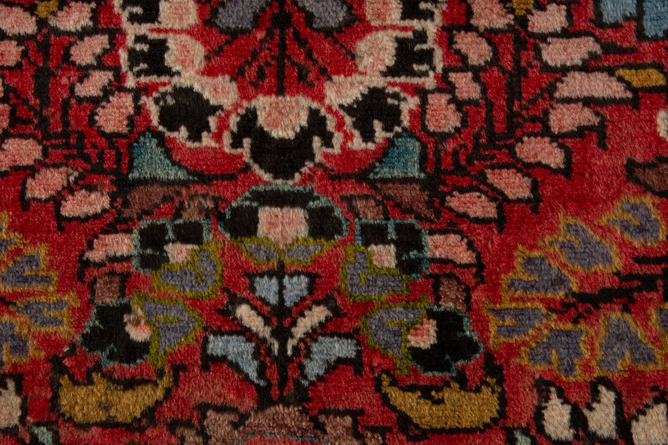 Persian Lilihan accent rug in deep red and burgundy, view 9 of 10