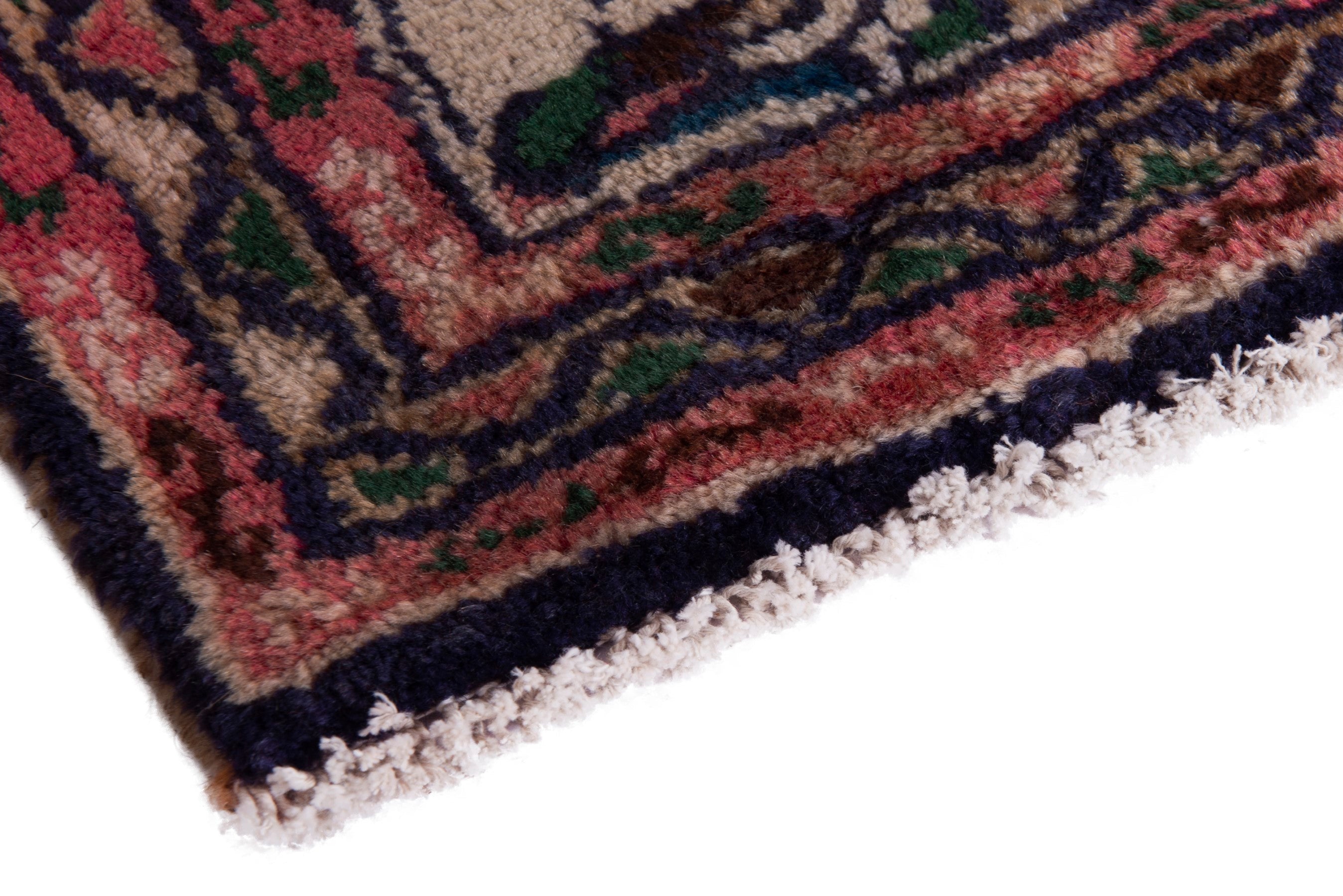 Persian Hamedan accent rug in navy and cream, view 5 of 7