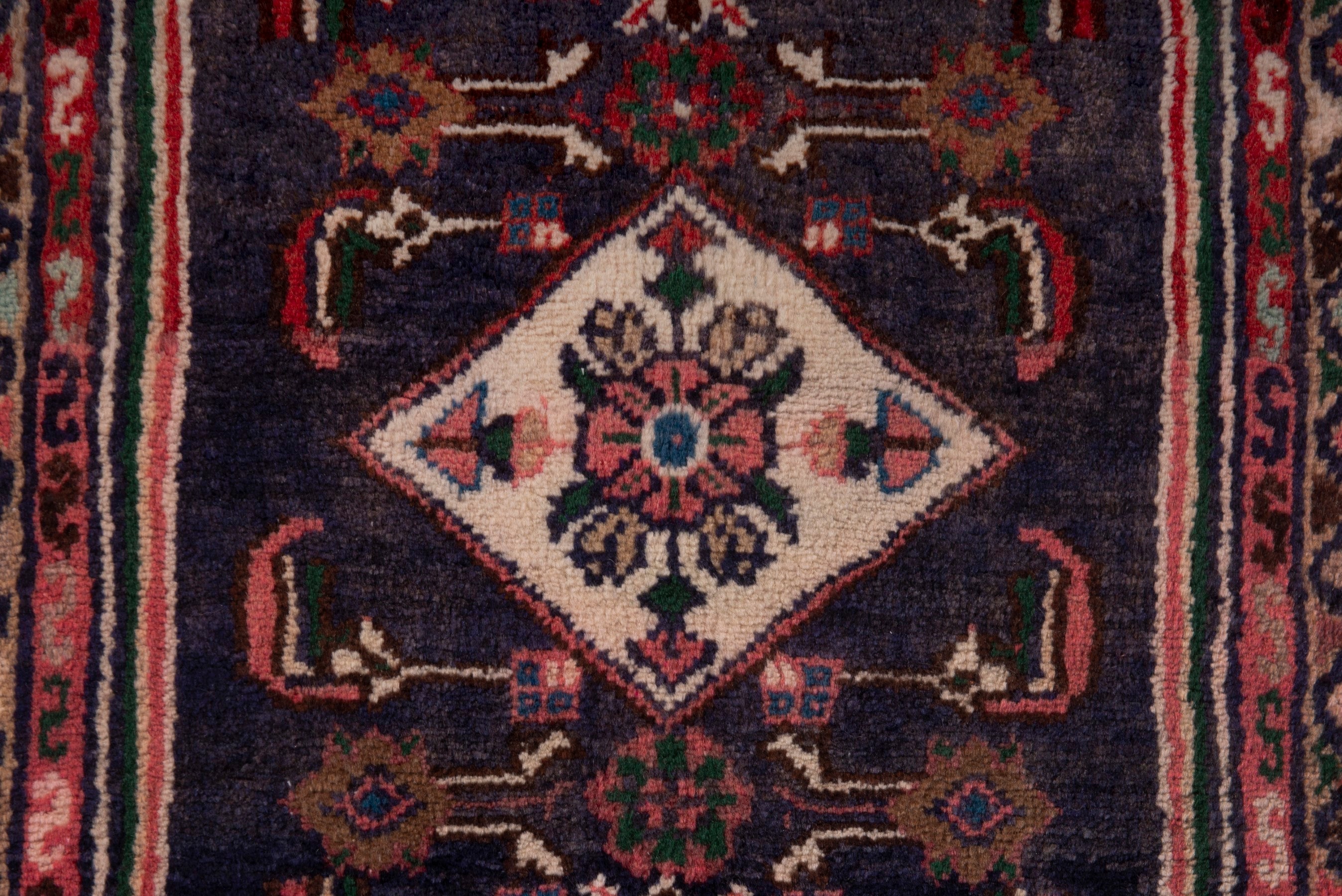 Persian Hamedan accent rug in navy and cream, view 6 of 7