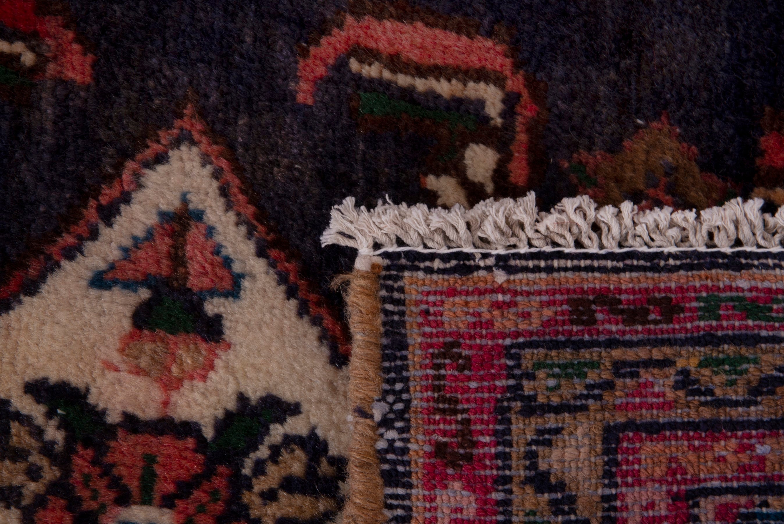 Persian Hamedan accent rug in navy and cream, view 7 of 7