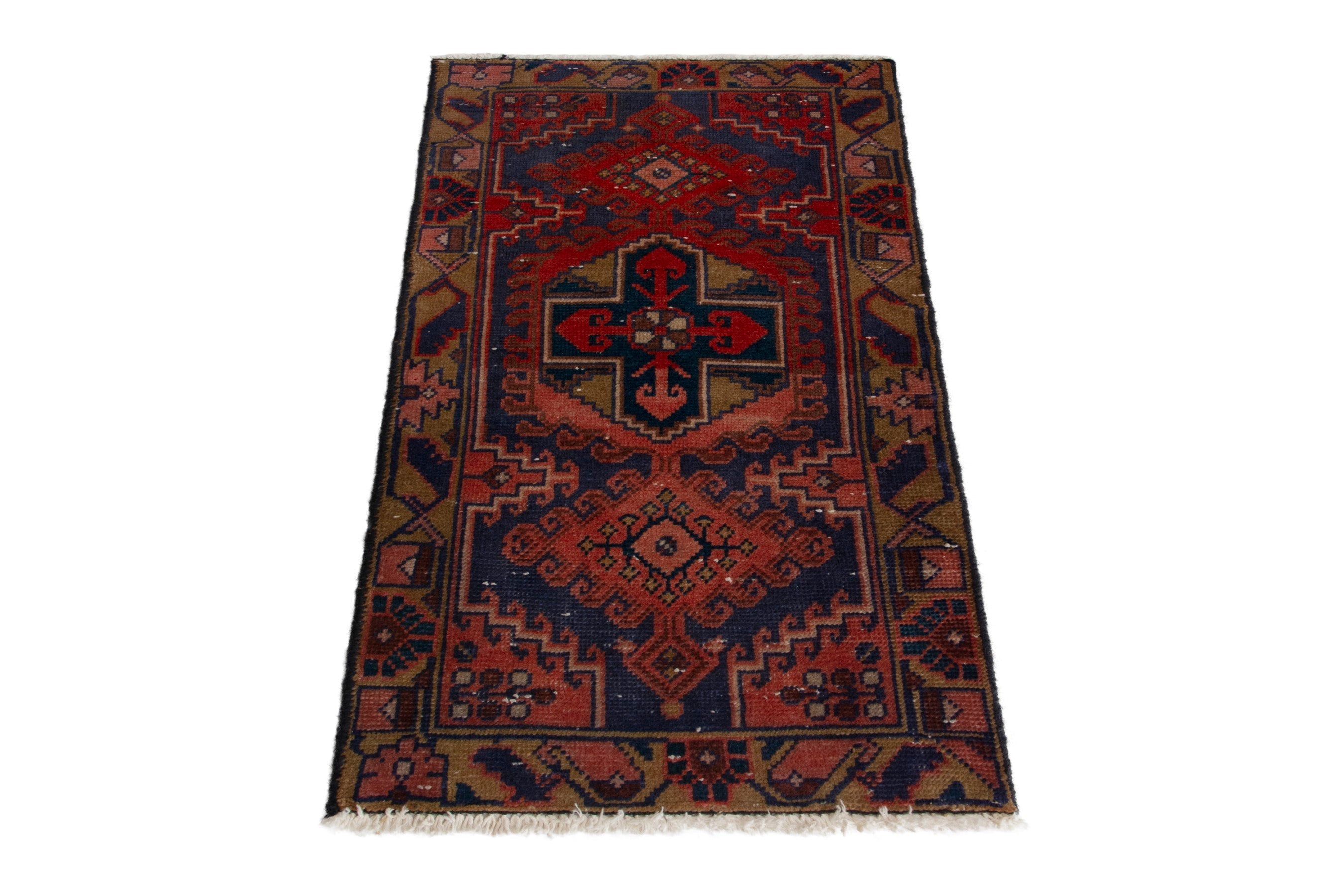 Persian Vist accent rug in deep red and dark blue, view 2 of 8