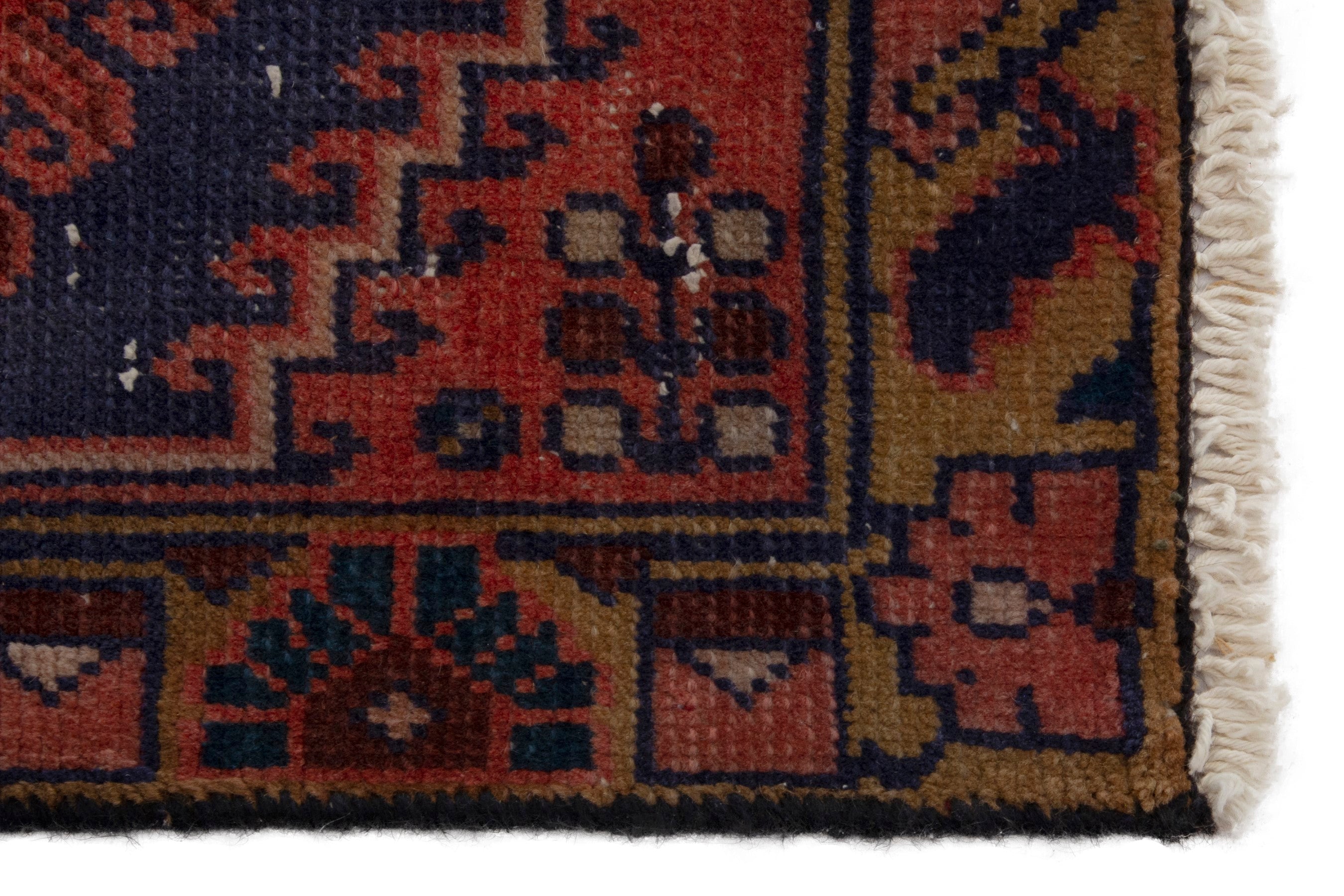 Persian Vist accent rug in deep red and dark blue, view 4 of 8