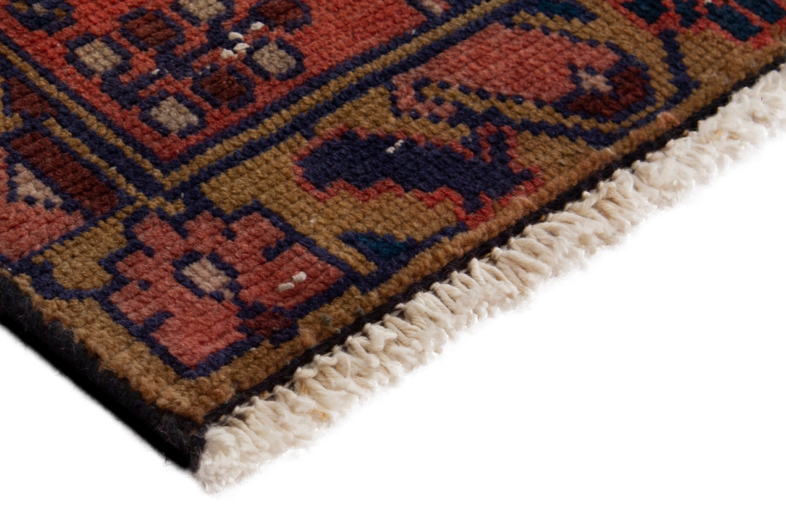 Persian Vist accent rug in deep red and dark blue, view 5 of 8