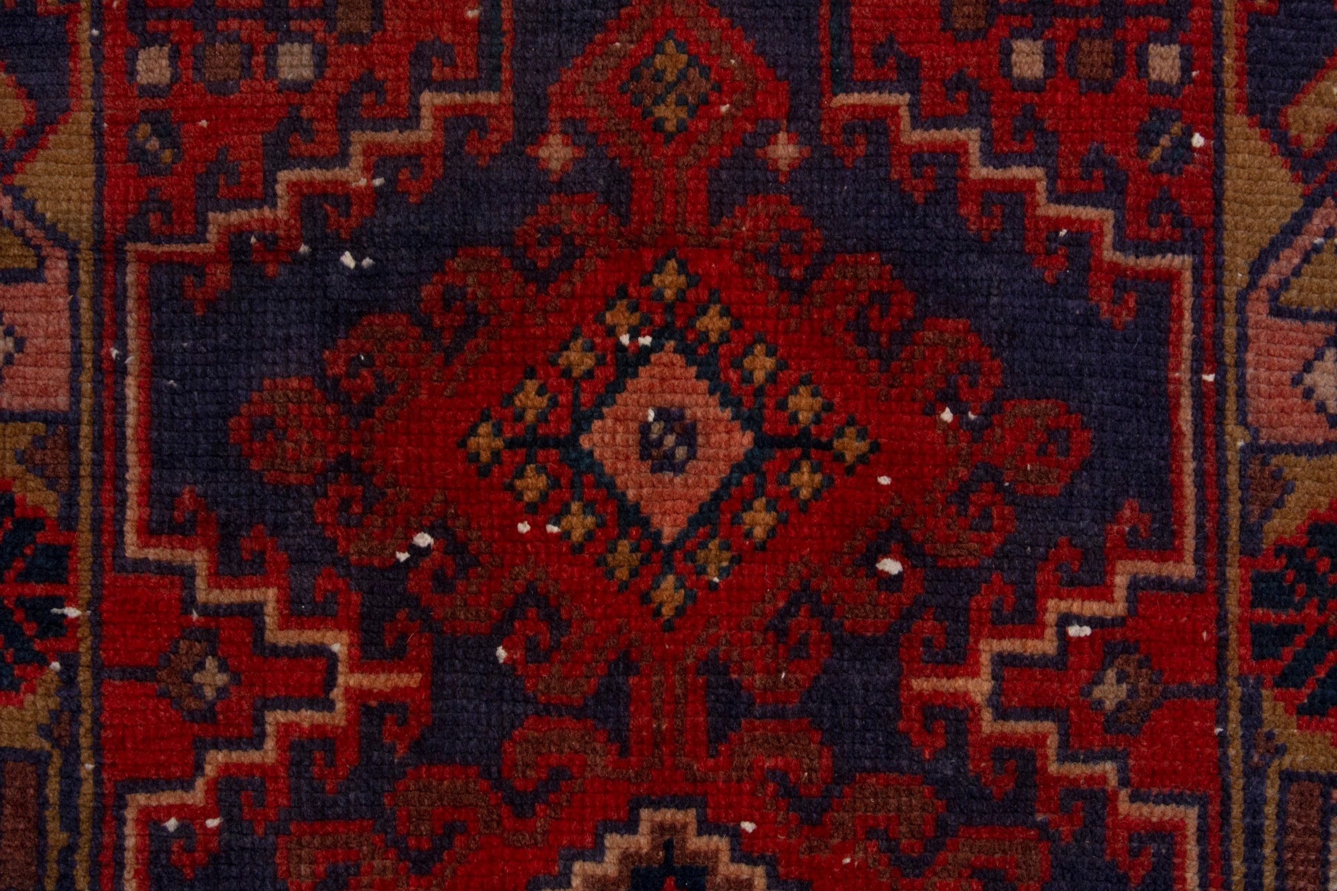 Persian Vist accent rug in deep red and dark blue, view 7 of 8