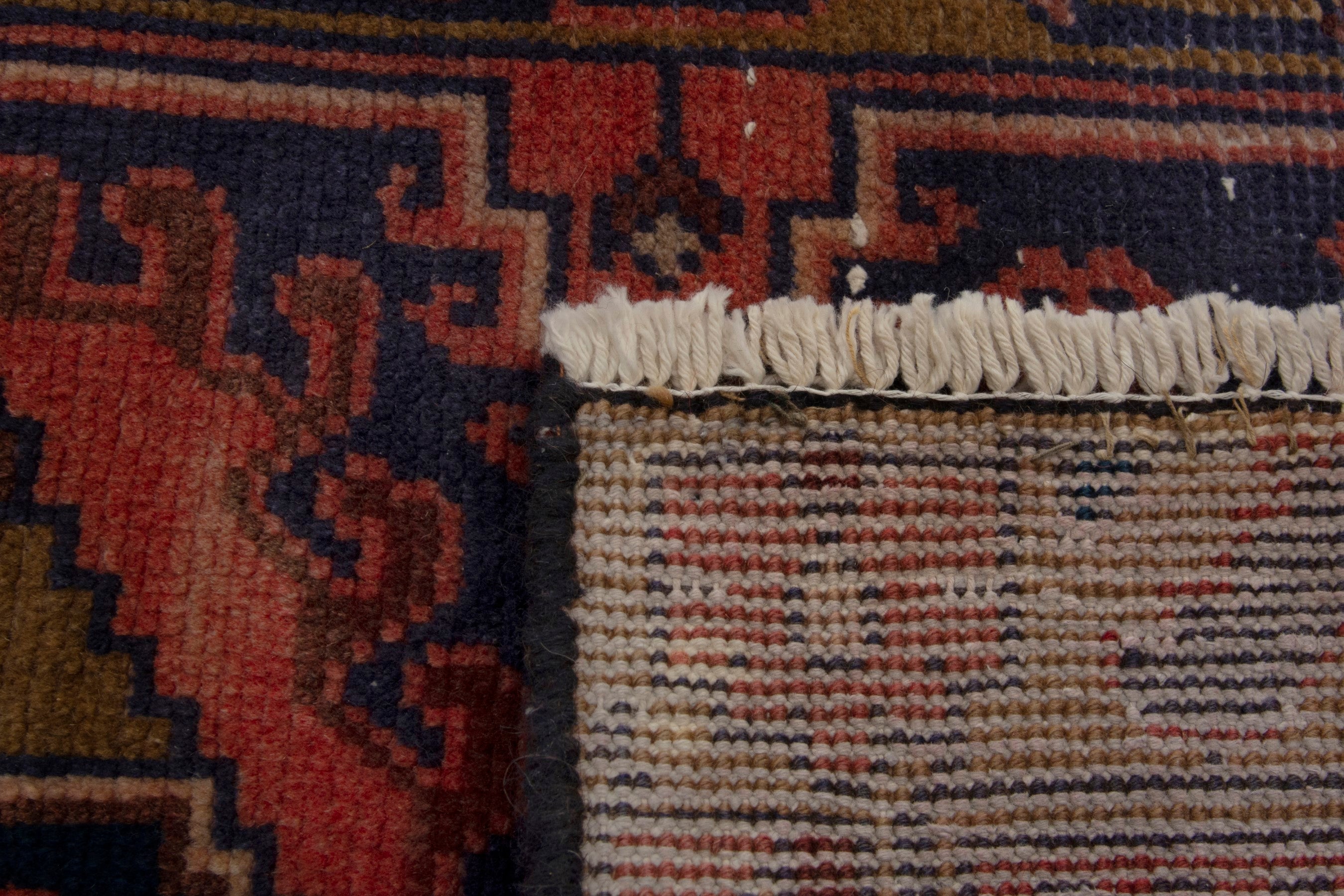 Persian Vist accent rug in deep red and dark blue, view 8 of 8