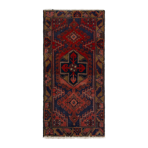 Persian Vist accent rug in deep red and dark blue, 1'9" x 3'7"