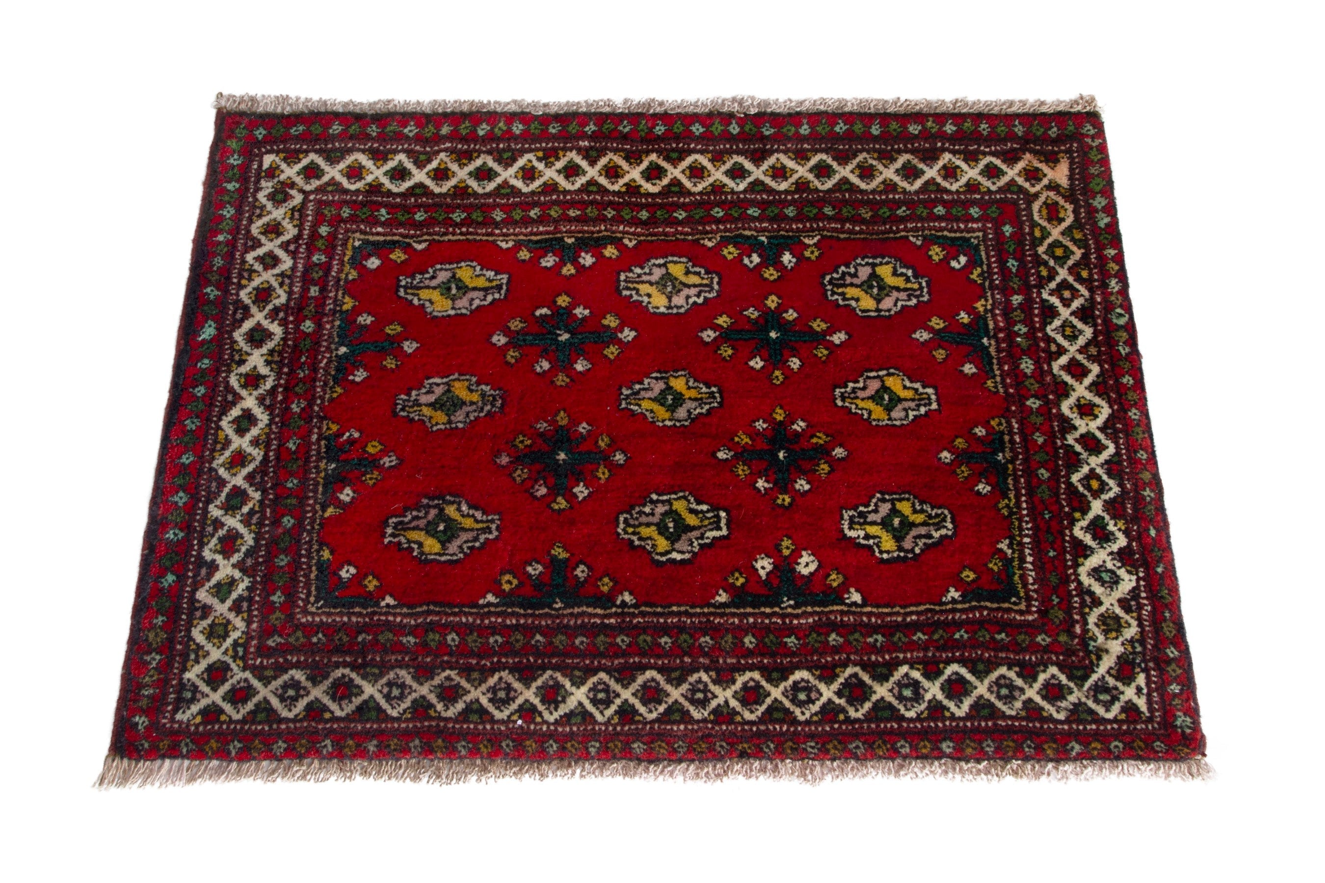 Persian Torkaman accent rug in deep red and gold, view 2 of 7