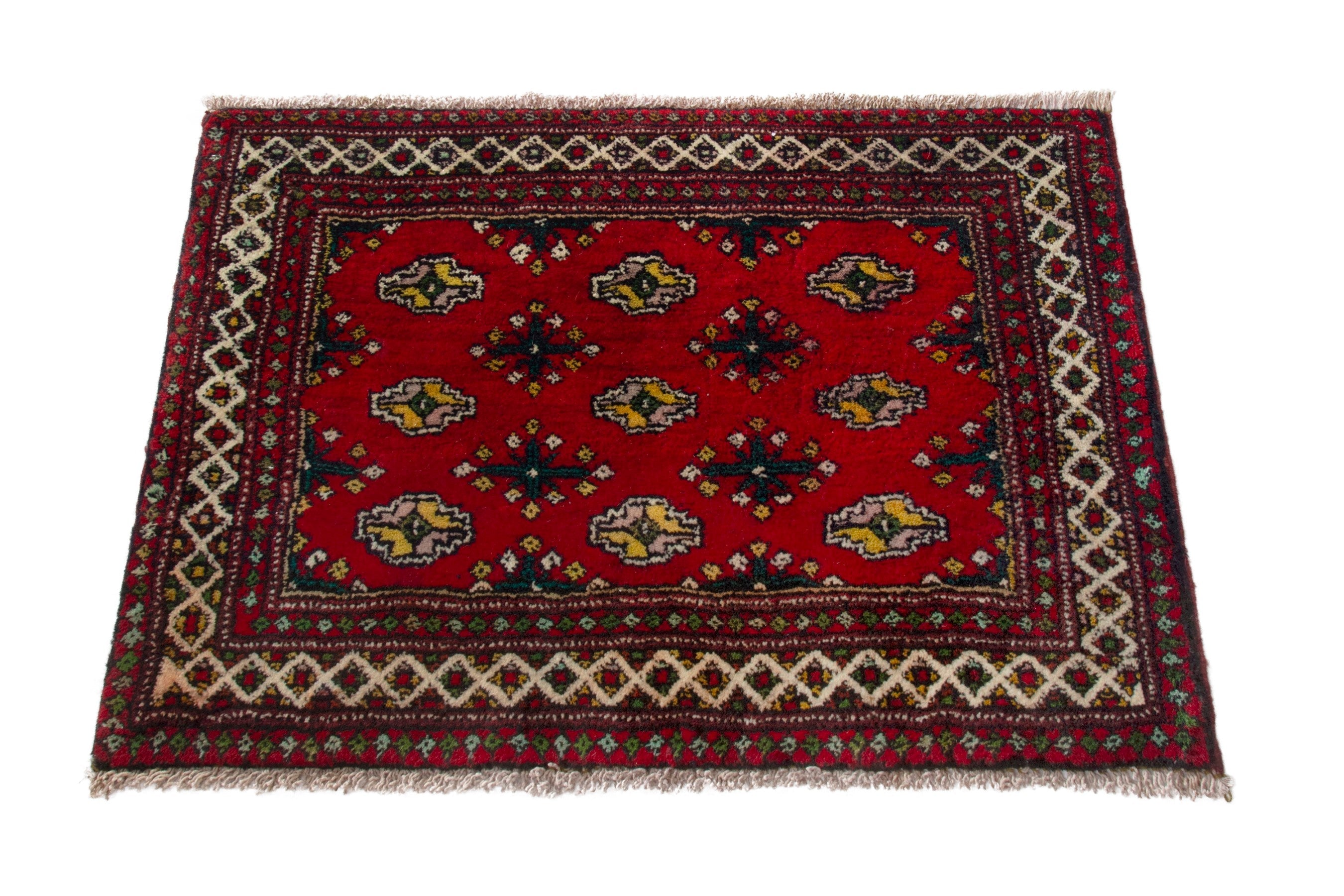 Persian Torkaman accent rug in deep red and gold, view 3 of 7