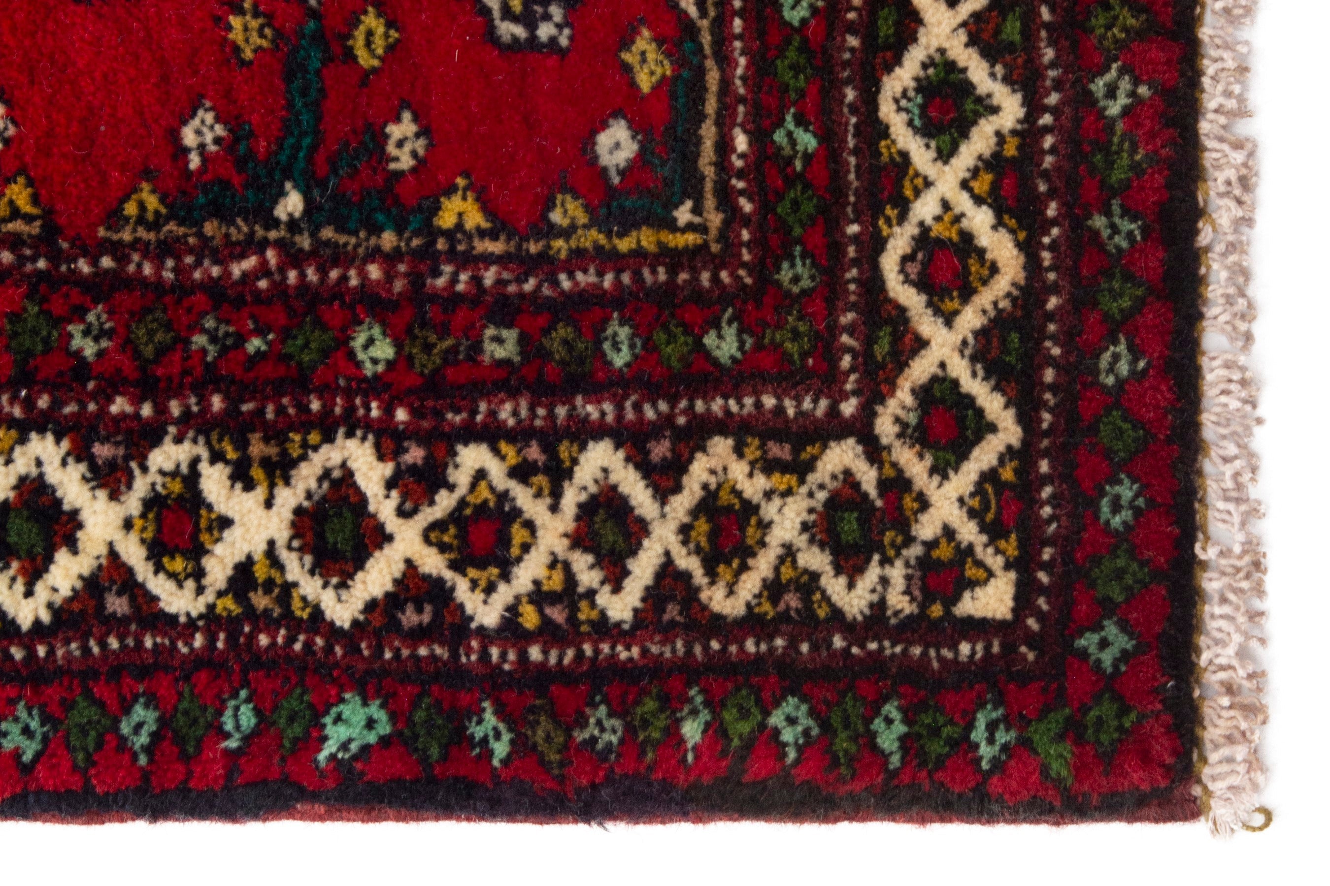 Persian Torkaman accent rug in deep red and gold, view 4 of 7