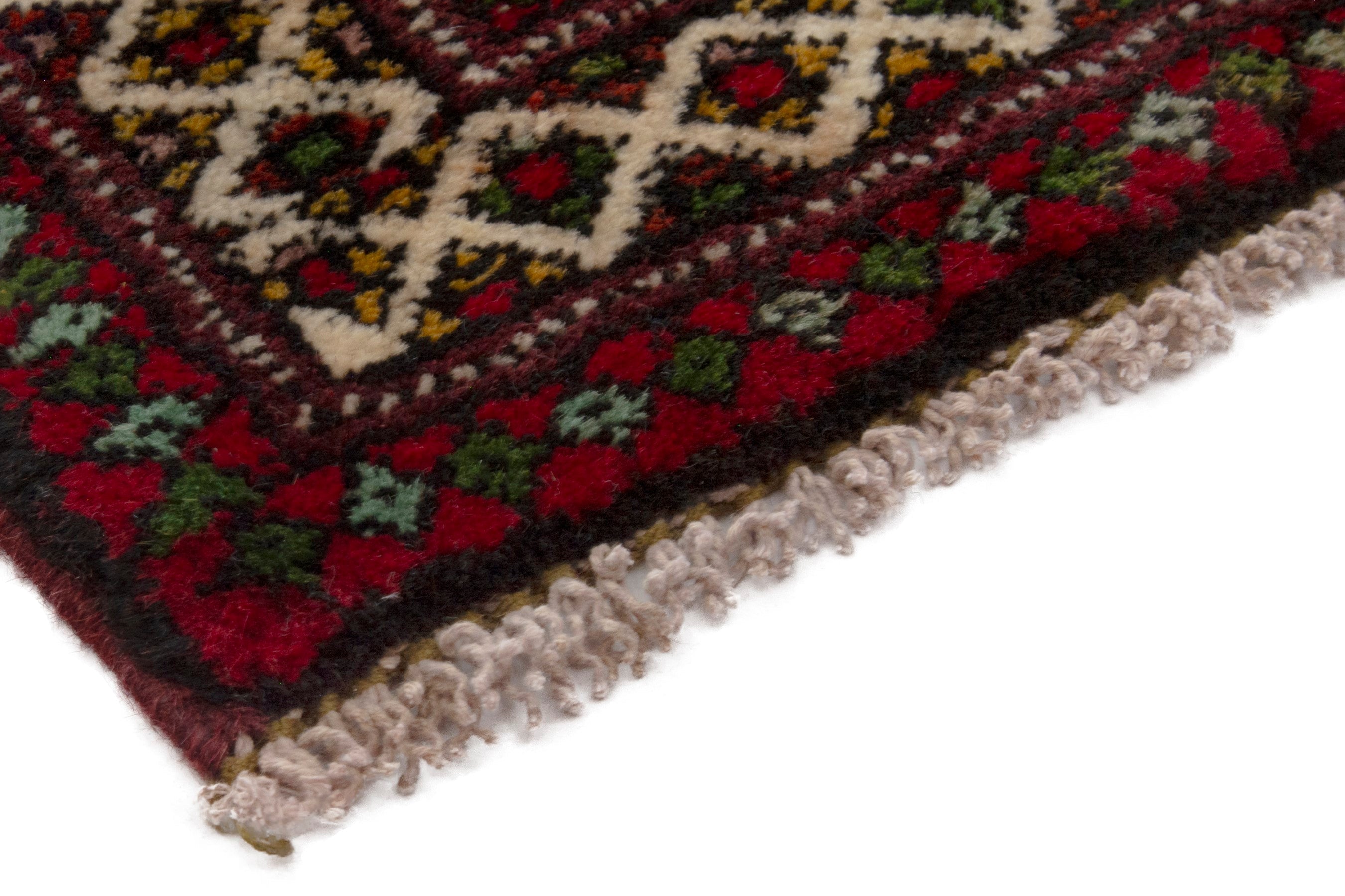 Persian Torkaman accent rug in deep red and gold, view 5 of 7