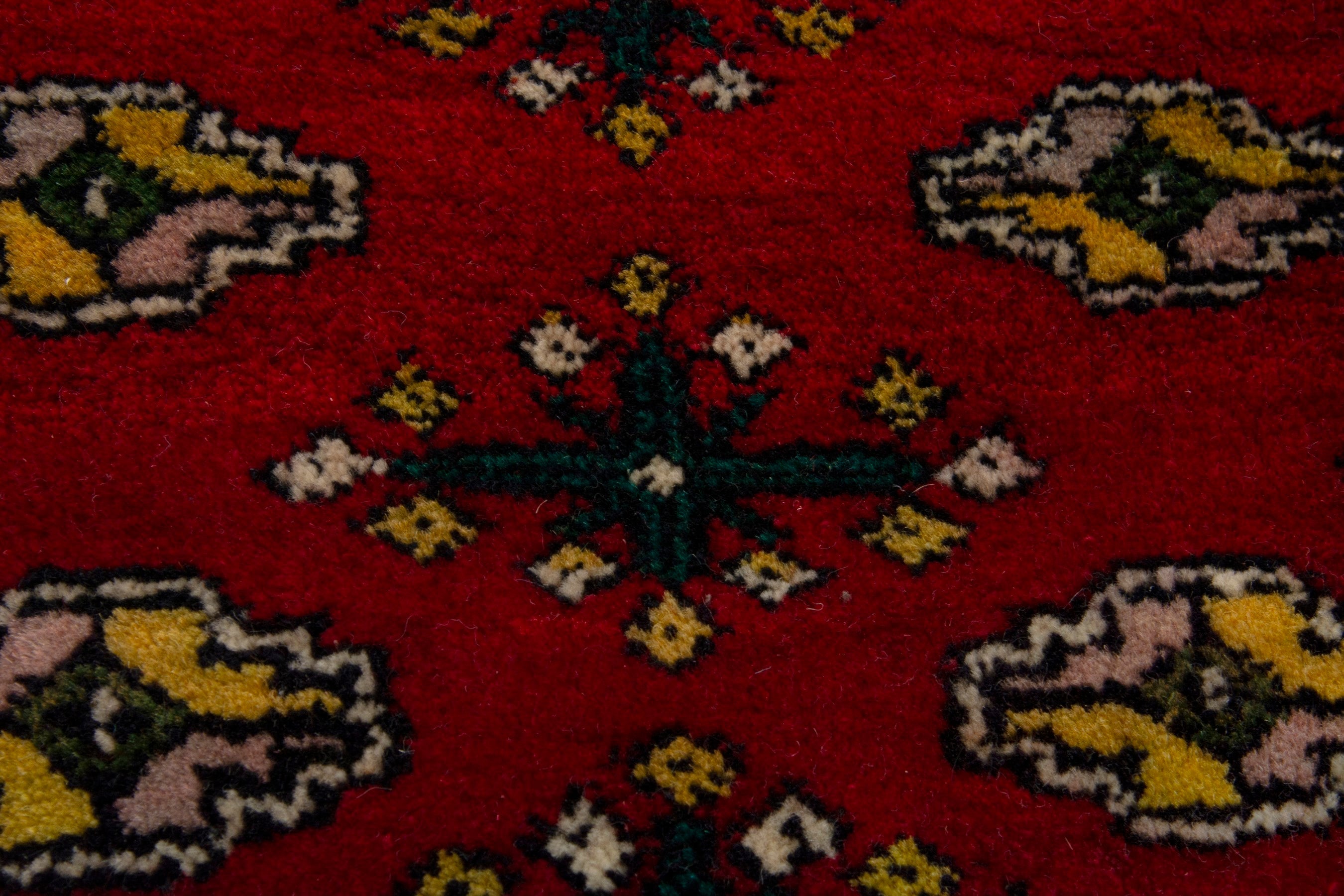 Persian Torkaman accent rug in deep red and gold, view 6 of 7