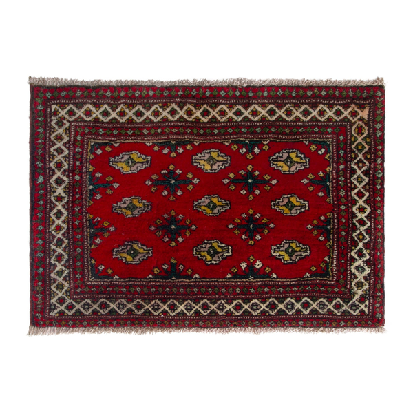 Persian Torkaman accent rug in deep red and gold, 2'11" x 1'8"