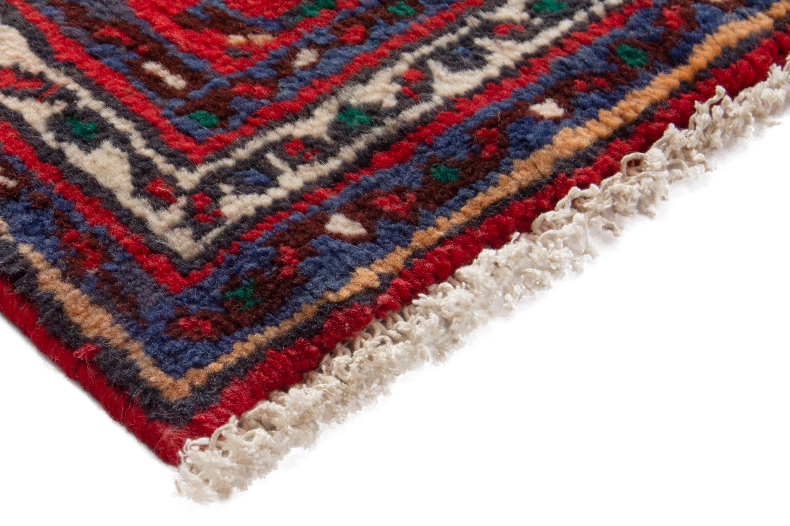 Persian Hamedan accent rug in deep red and navy, view 5 of 8