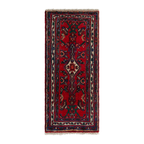 Persian Hamadan runner rug in deep red and navy, 1'8" x 3'5"
