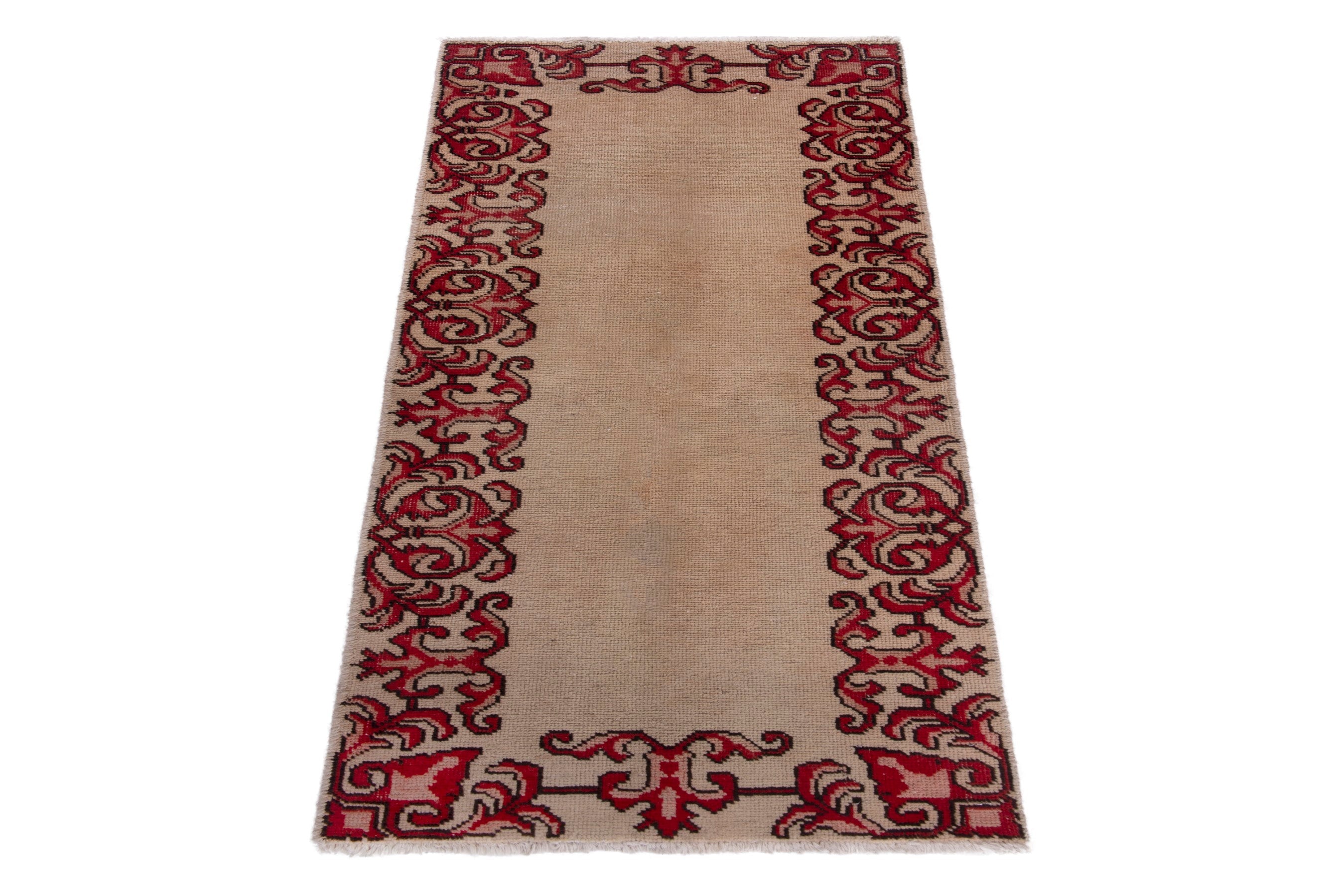 Persian Tabriz accent rug in beige and burgundy, view 2 of 7