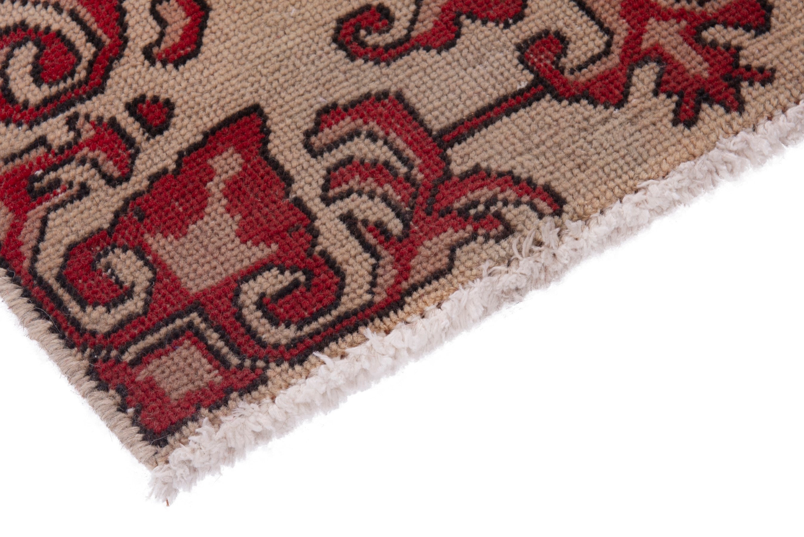 Persian Tabriz accent rug in beige and burgundy, view 5 of 7