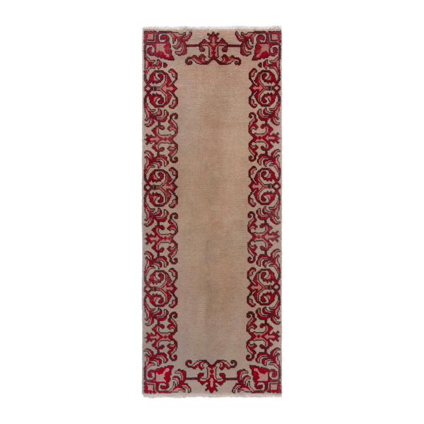 Persian Tabriz runner rug in beige and burgundy, 1'10" x 4'6"