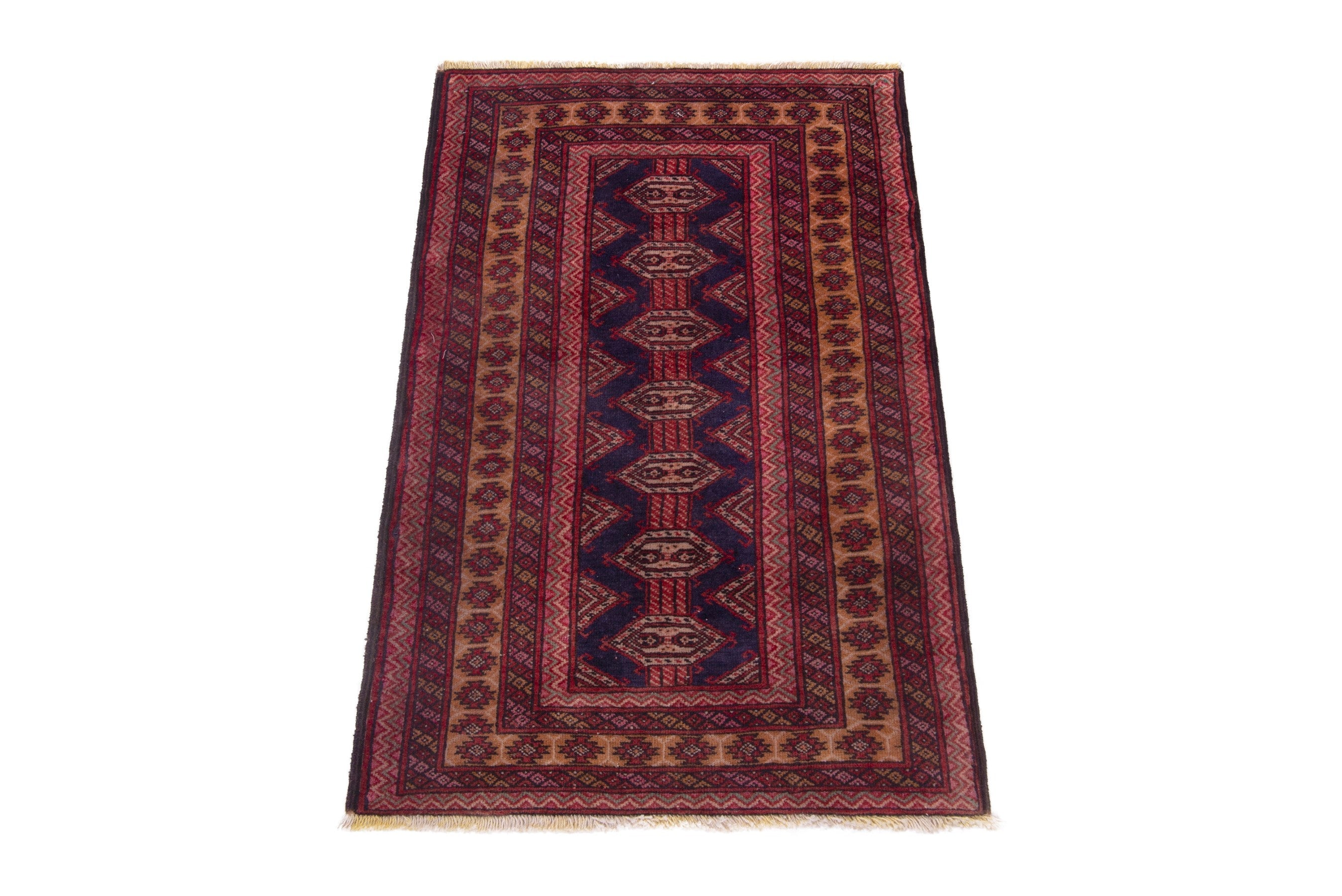 Persian Torkaman accent rug in burgundy and deep red, view 2 of 8