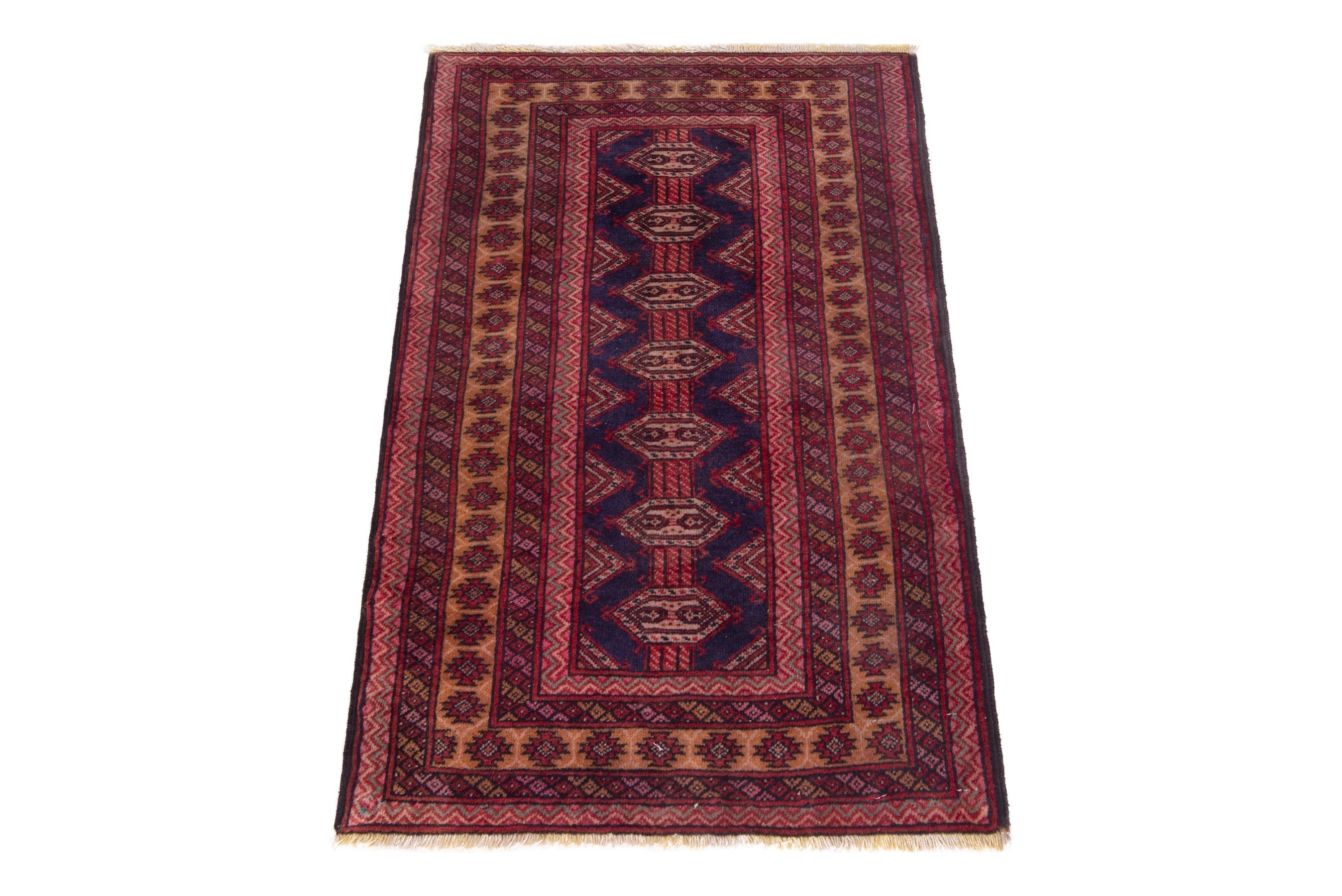 Persian Torkaman accent rug in burgundy and deep red, view 3 of 8