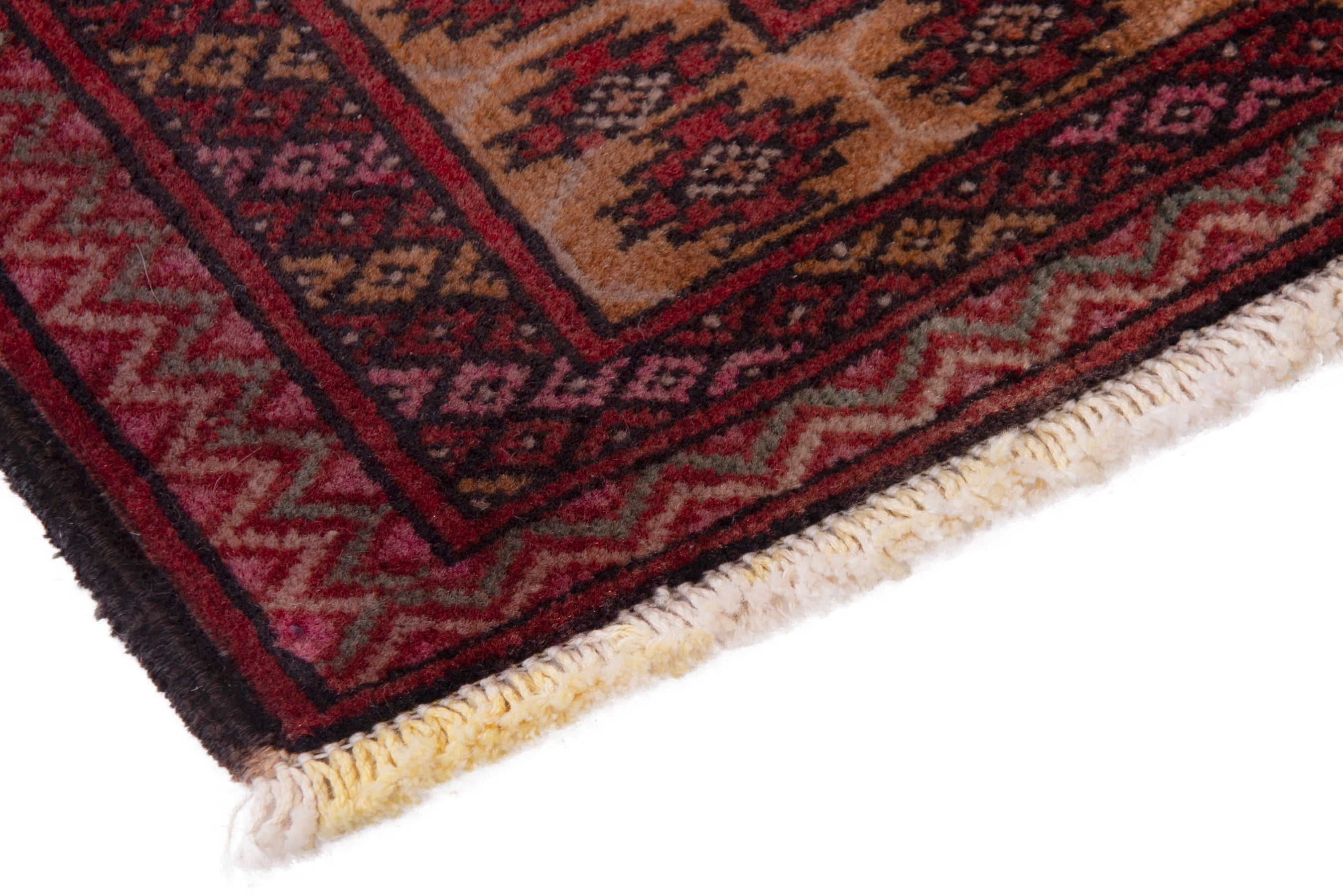 Persian Torkaman accent rug in burgundy and deep red, view 5 of 8