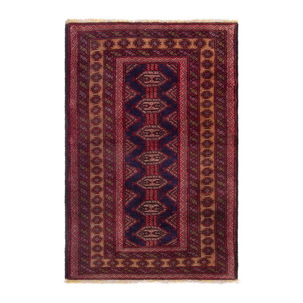 Persian Torkaman accent rug in burgundy and deep red, 2'4" x 3'1"