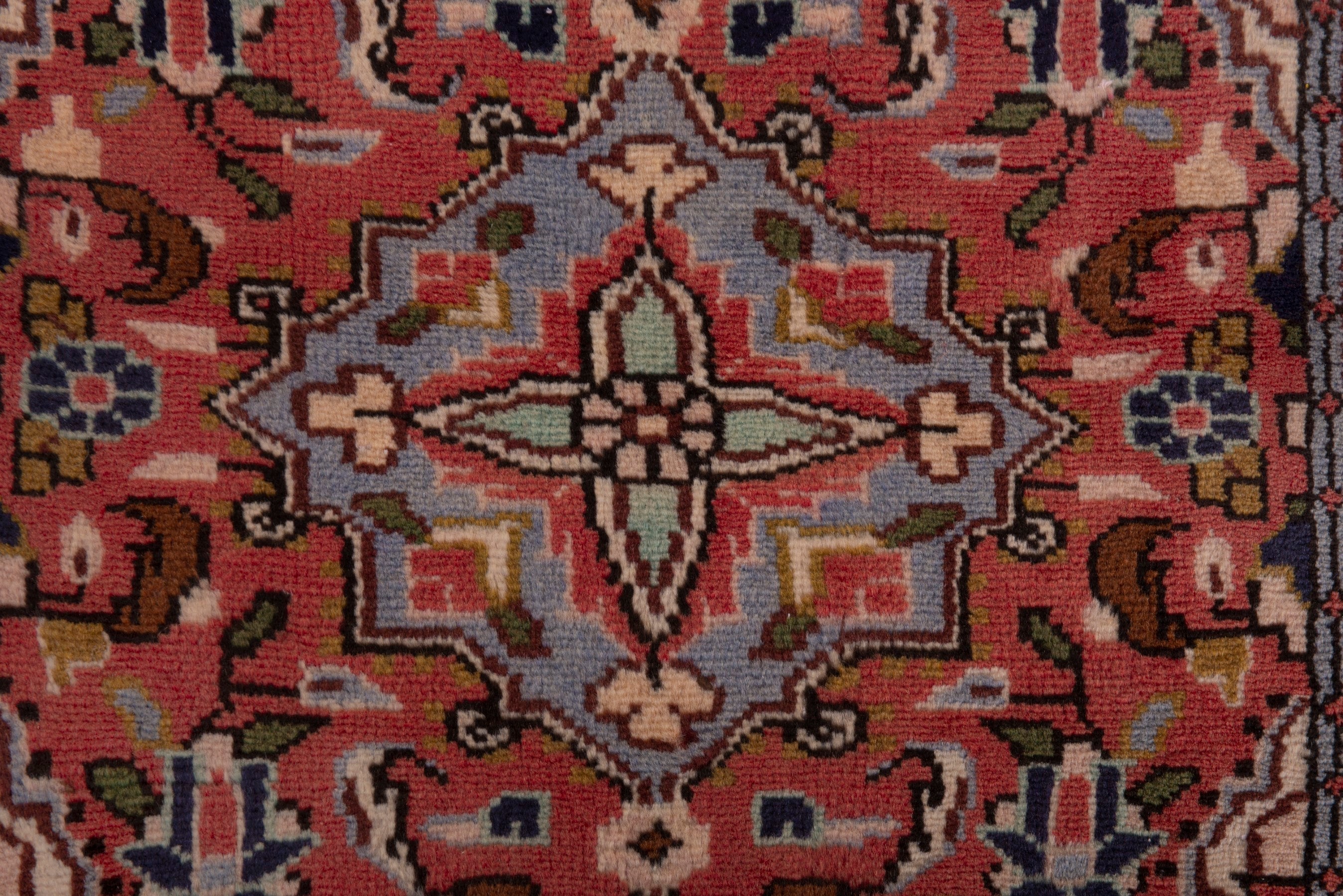 Persian Hamedan accent rug in deep red and navy, view 6 of 7