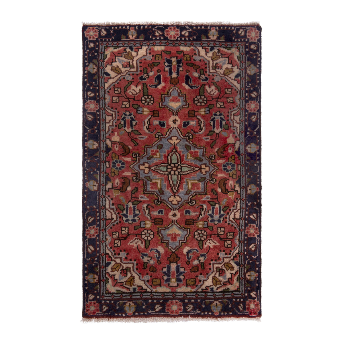 Persian Hamedan accent rug in deep red and navy, 2'6" x 3'11"