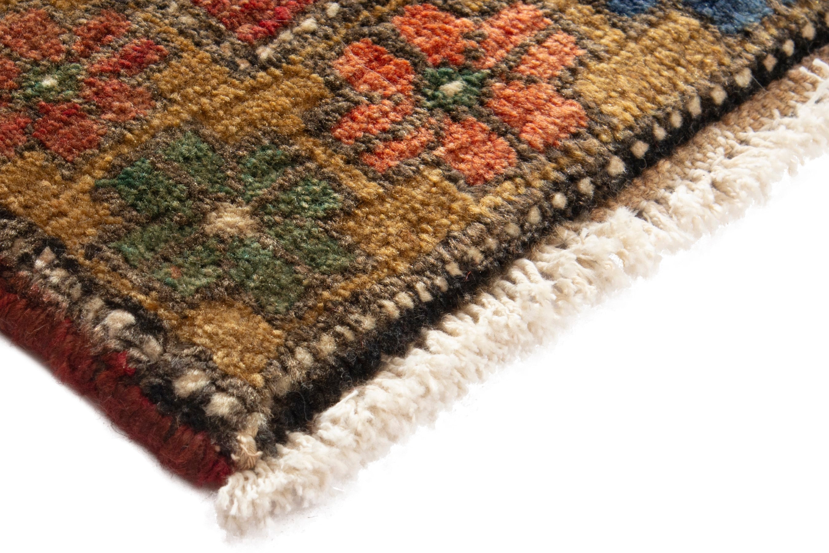 Persian Azerbaijan accent rug in rust and dark blue, view 5 of 8