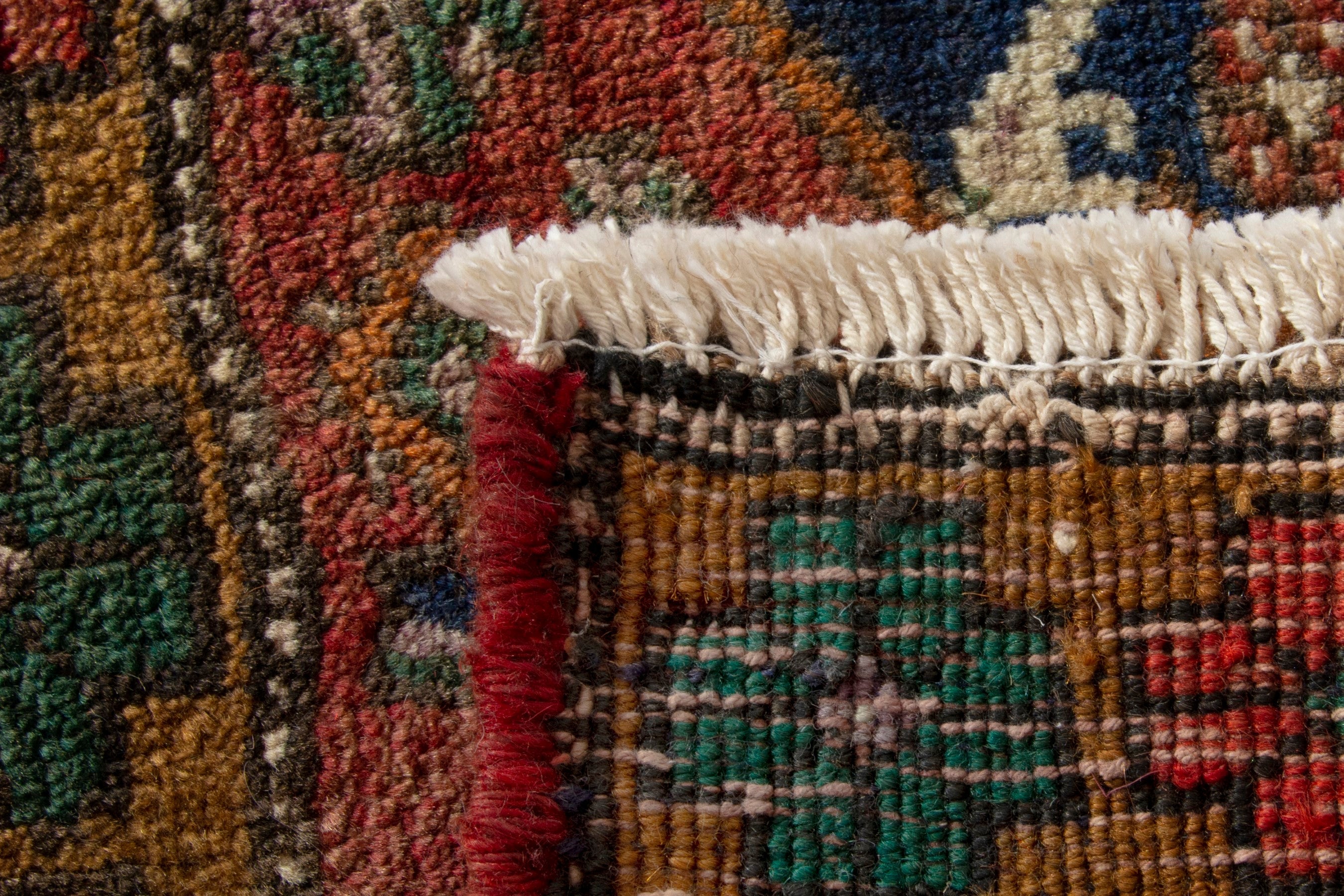 Persian Azerbaijan accent rug in rust and dark blue, view 8 of 8