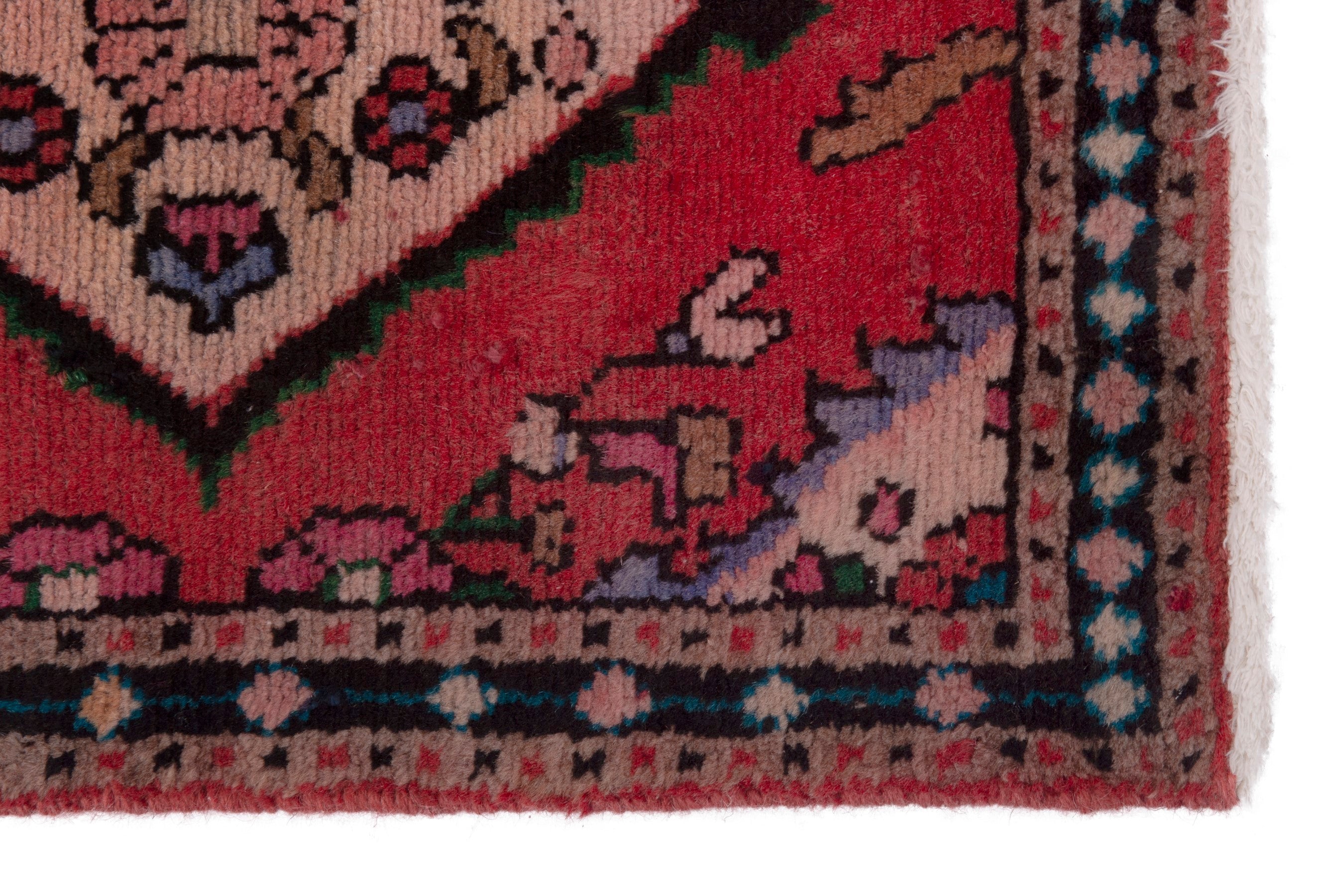 Persian Hamedan accent rug in deep red and navy, view 4 of 7