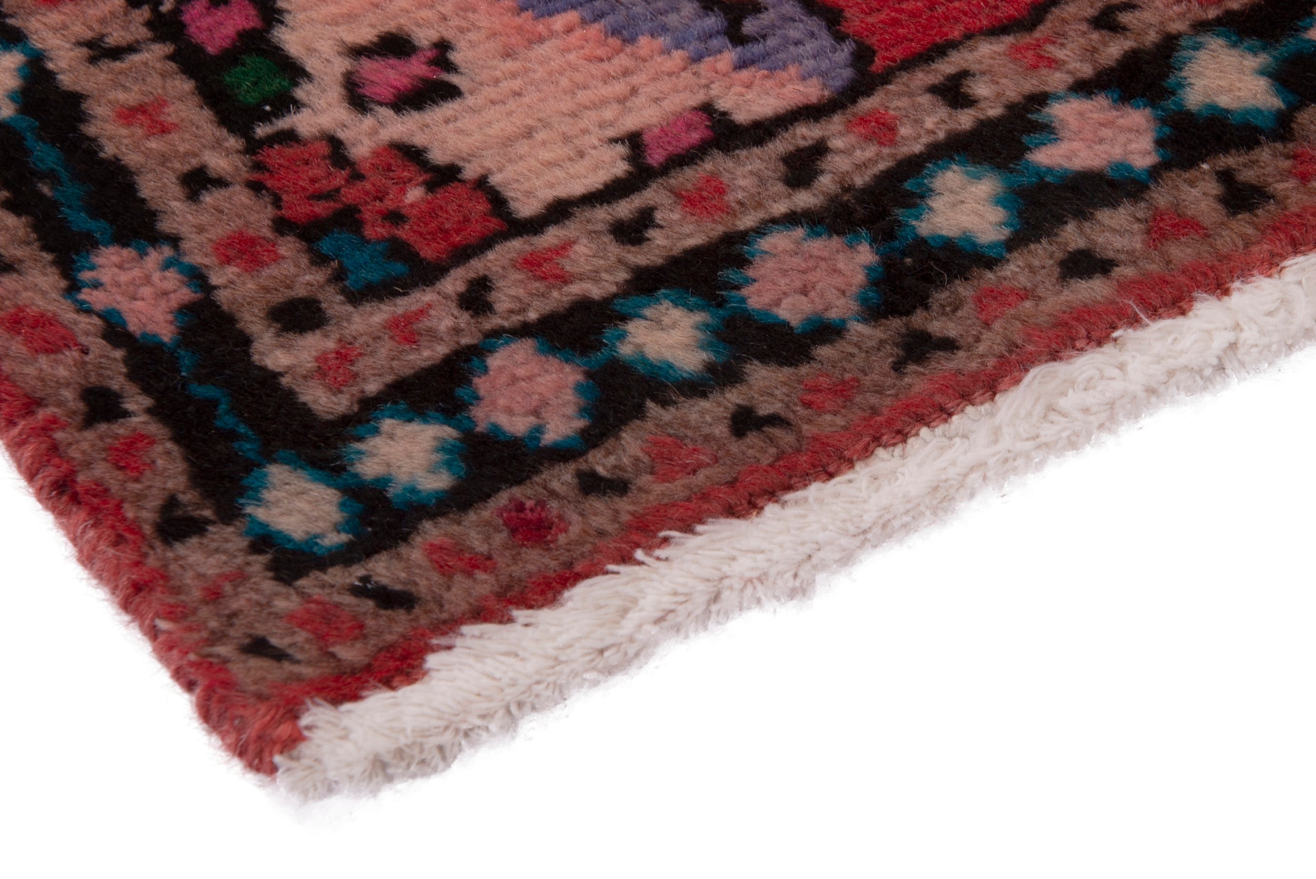 Persian Hamedan accent rug in deep red and navy, view 5 of 7