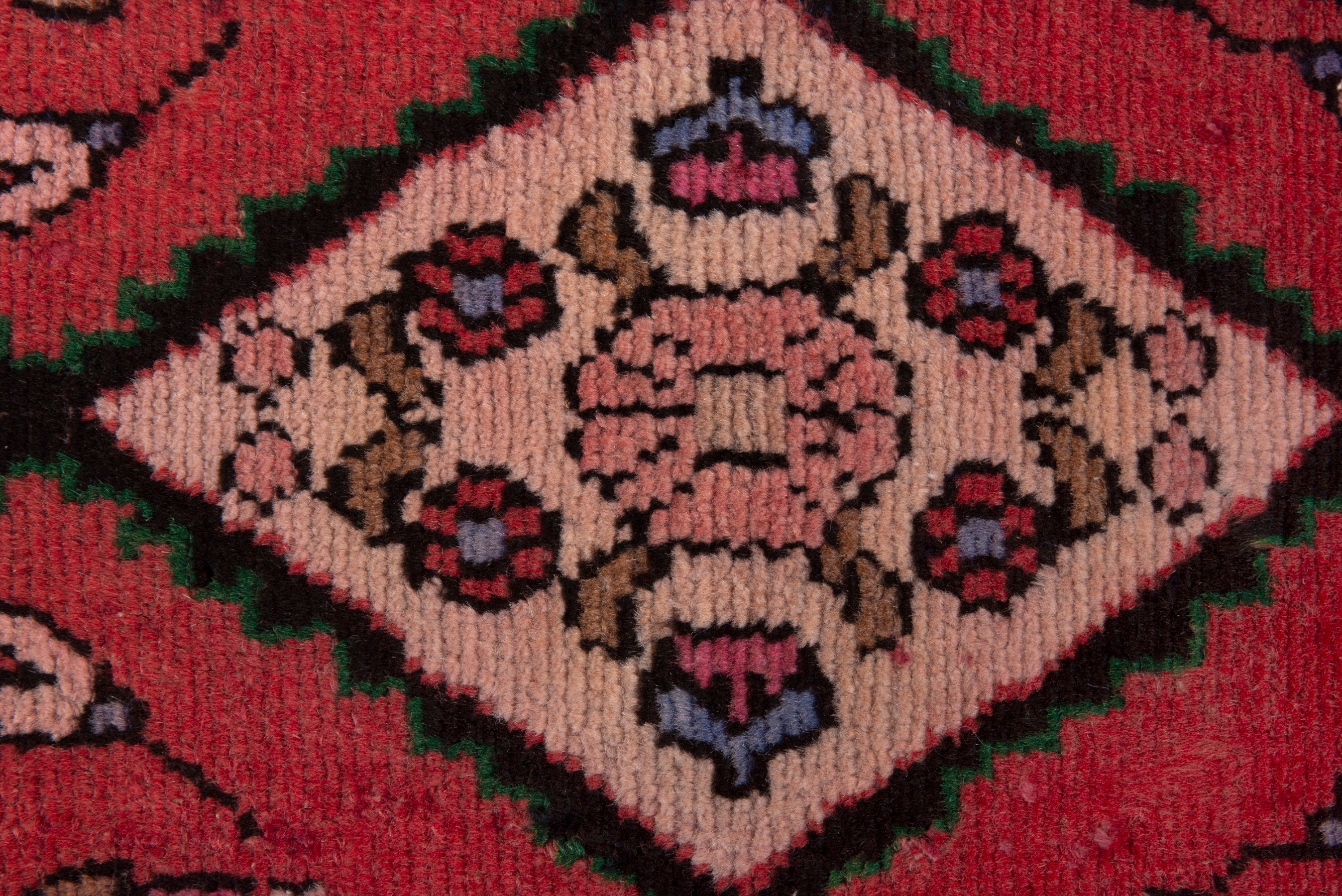 Persian Hamedan accent rug in deep red and navy, view 6 of 7