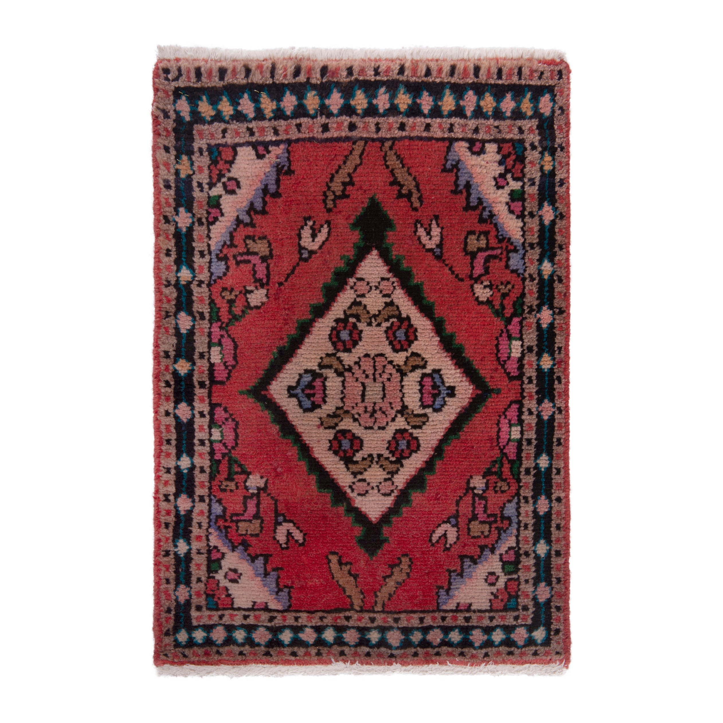 Persian Hamedan accent rug in deep red and navy, 3'3" x 2'4"
