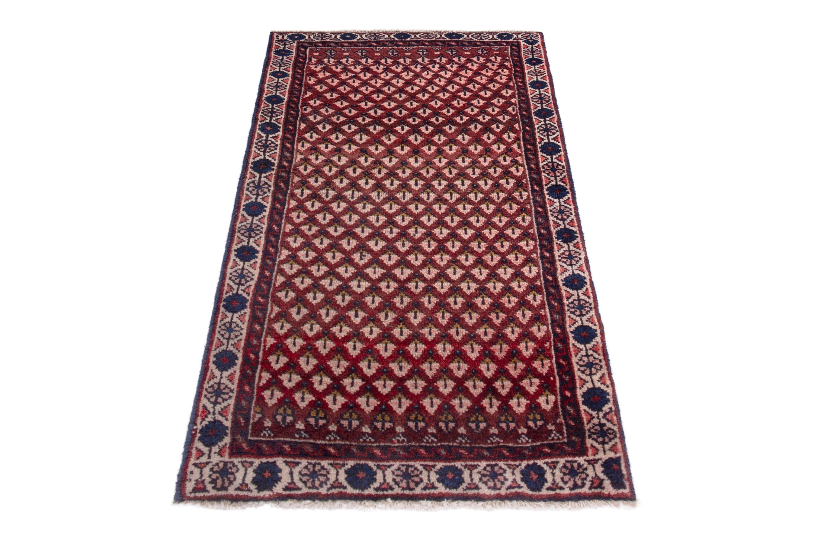 Persian Botteh accent rug in burgundy and cream, view 2 of 7