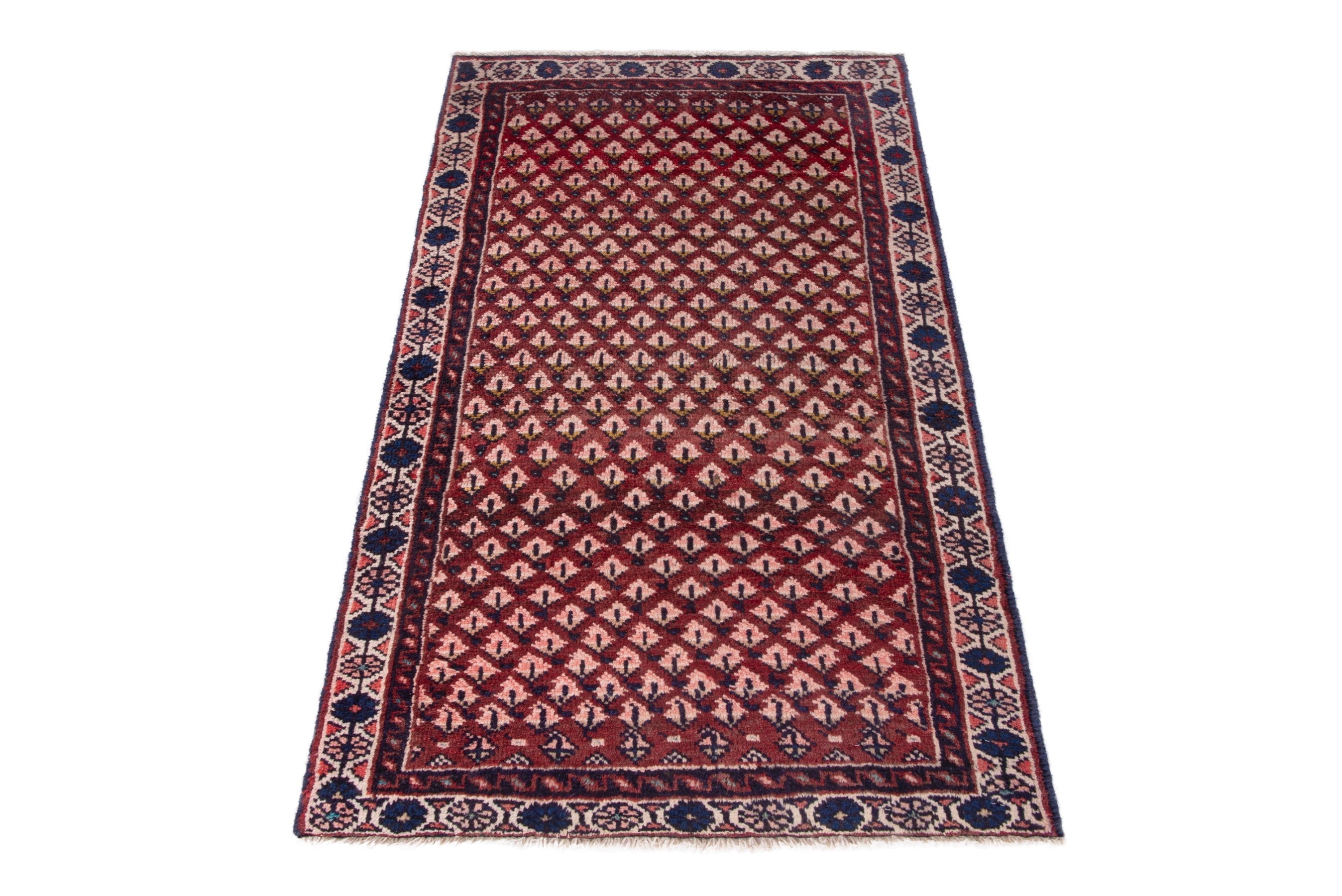 Persian Botteh accent rug in burgundy and cream, view 3 of 7