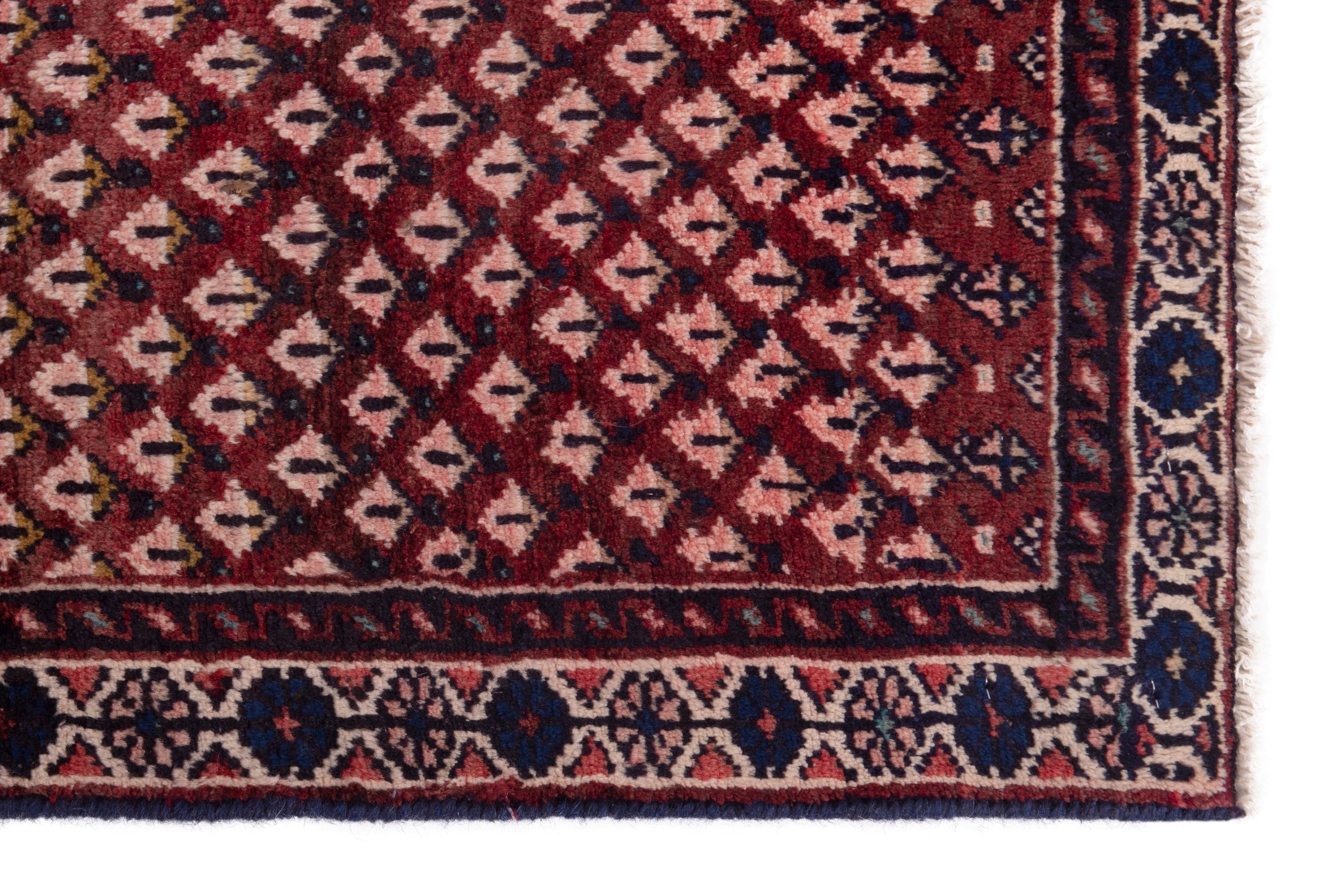 Persian Botteh accent rug in burgundy and cream, view 4 of 7
