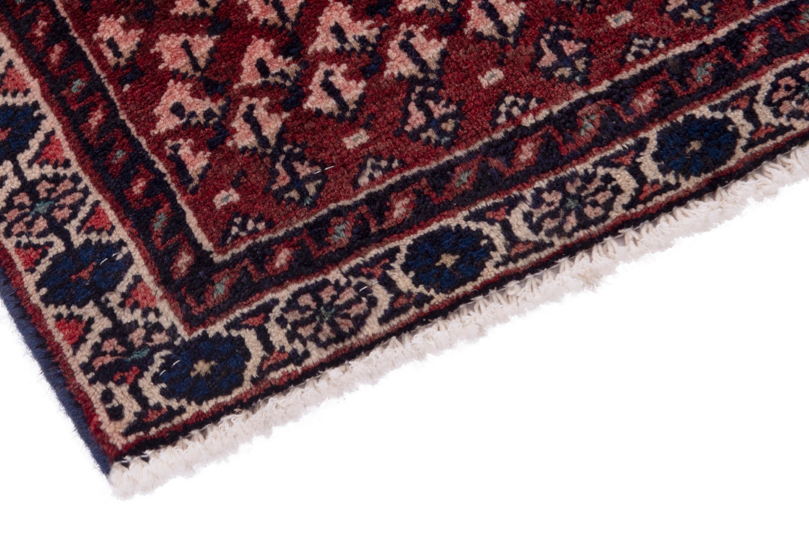 Persian Botteh accent rug in burgundy and cream, view 5 of 7